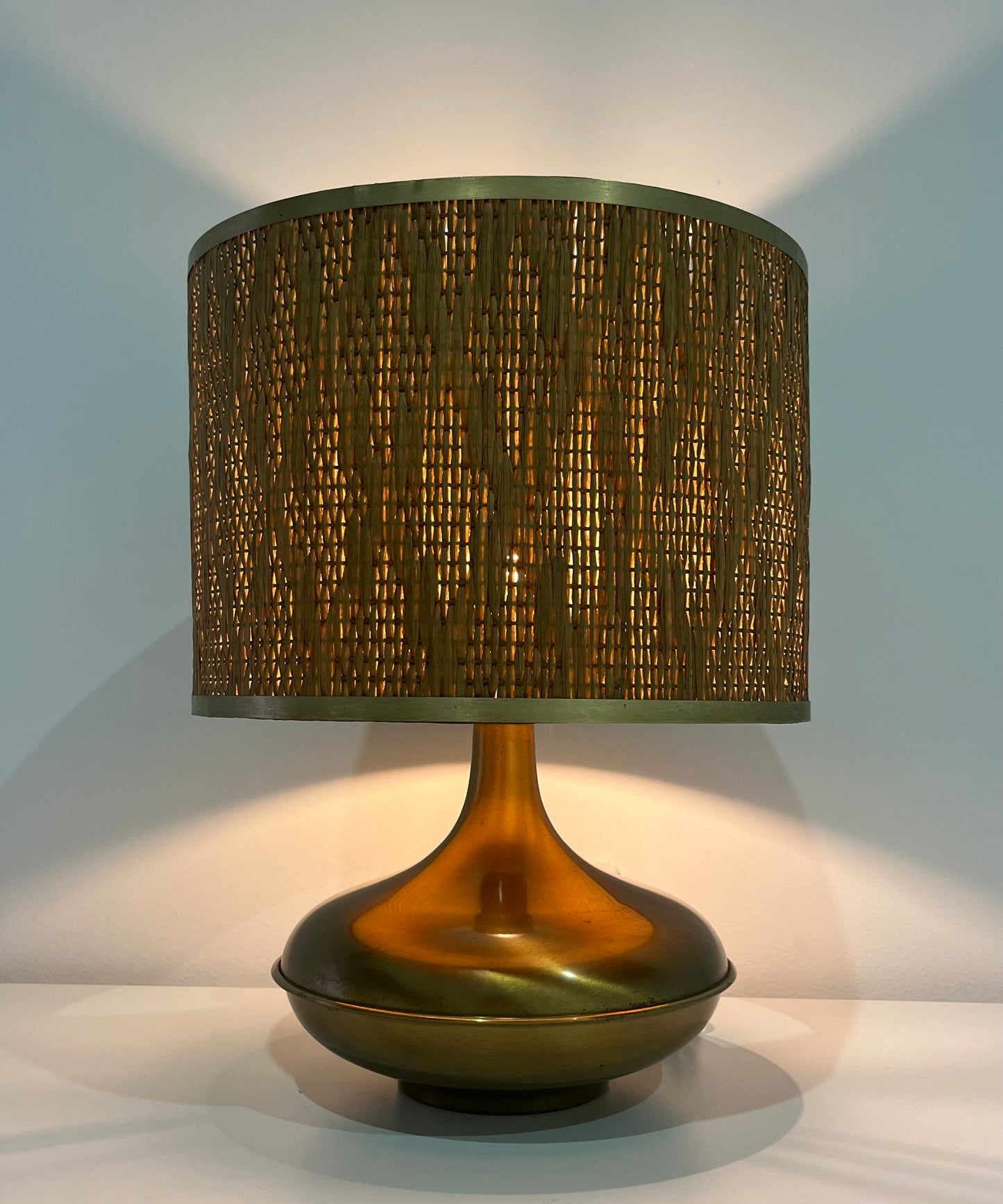 Vintage Italian Brass and Rattan Lamp