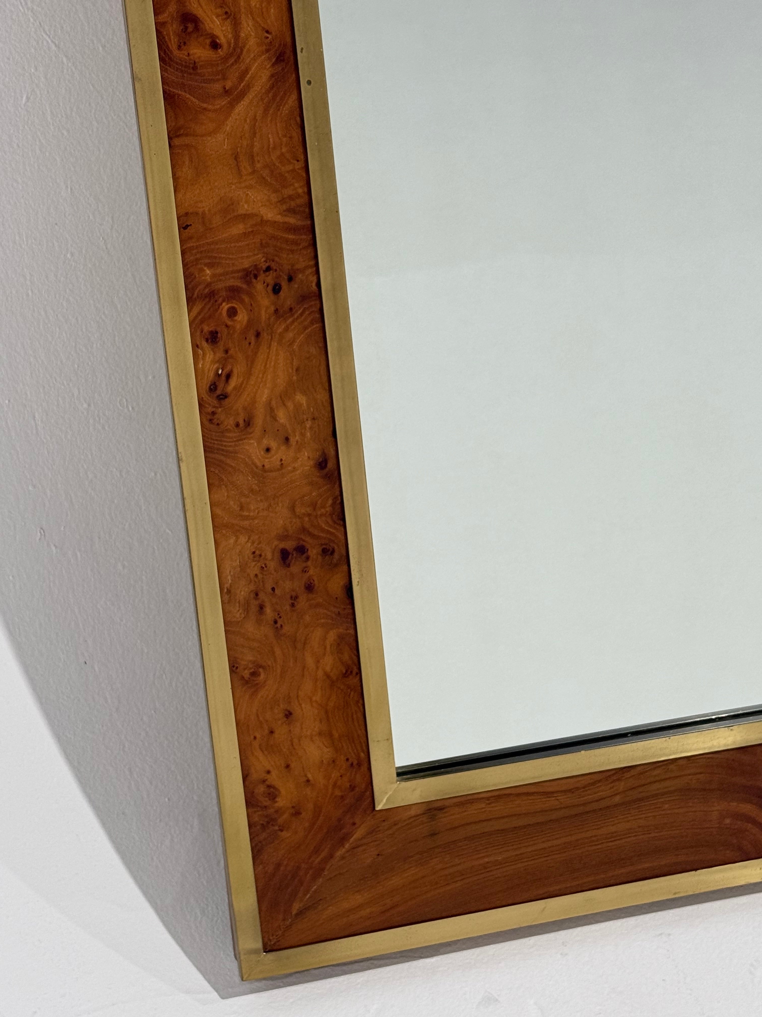 Italian Briar Wood & Brass Mirror