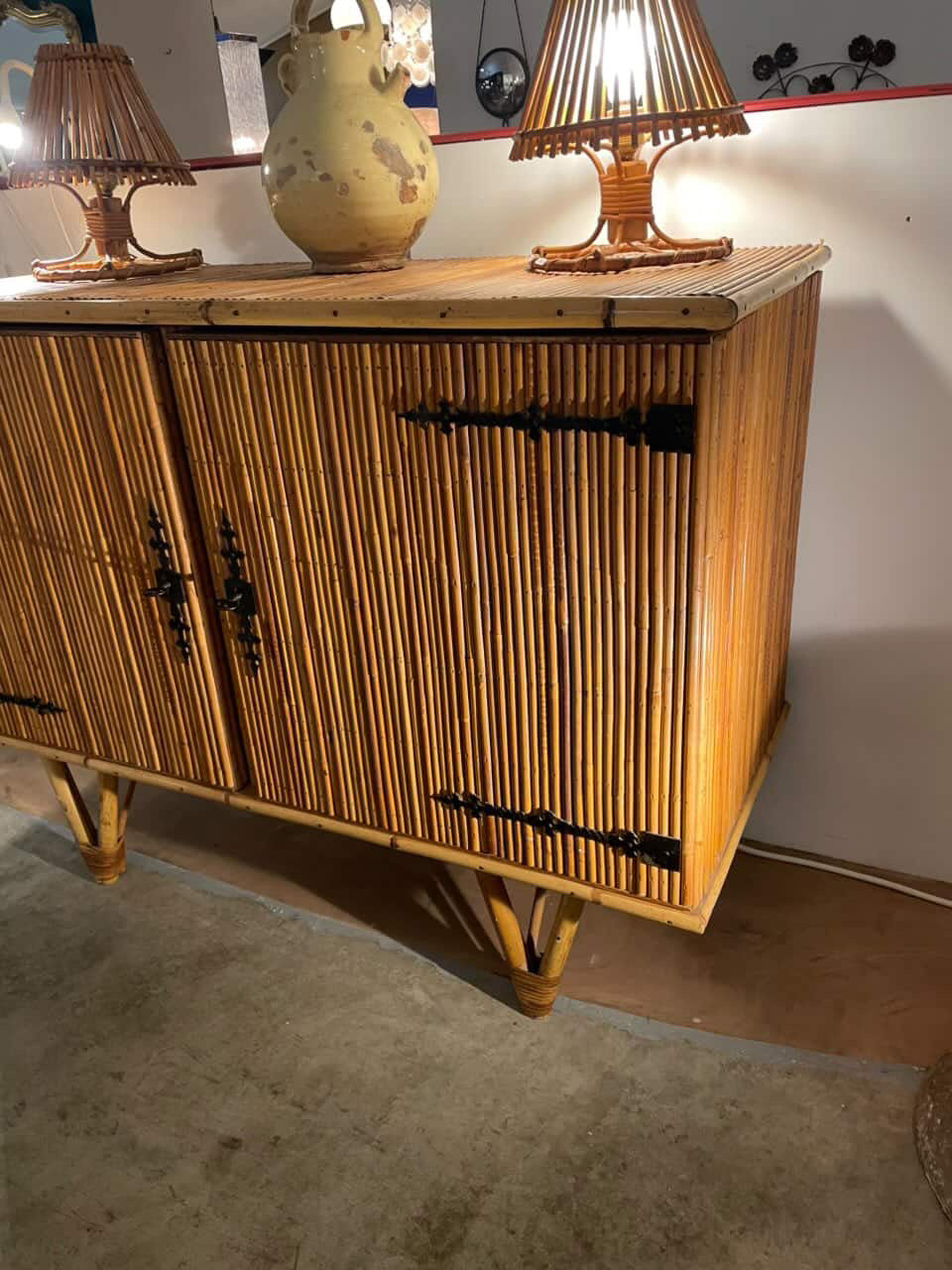 Vintage French Bamboo Cabinet by Audoux Minet