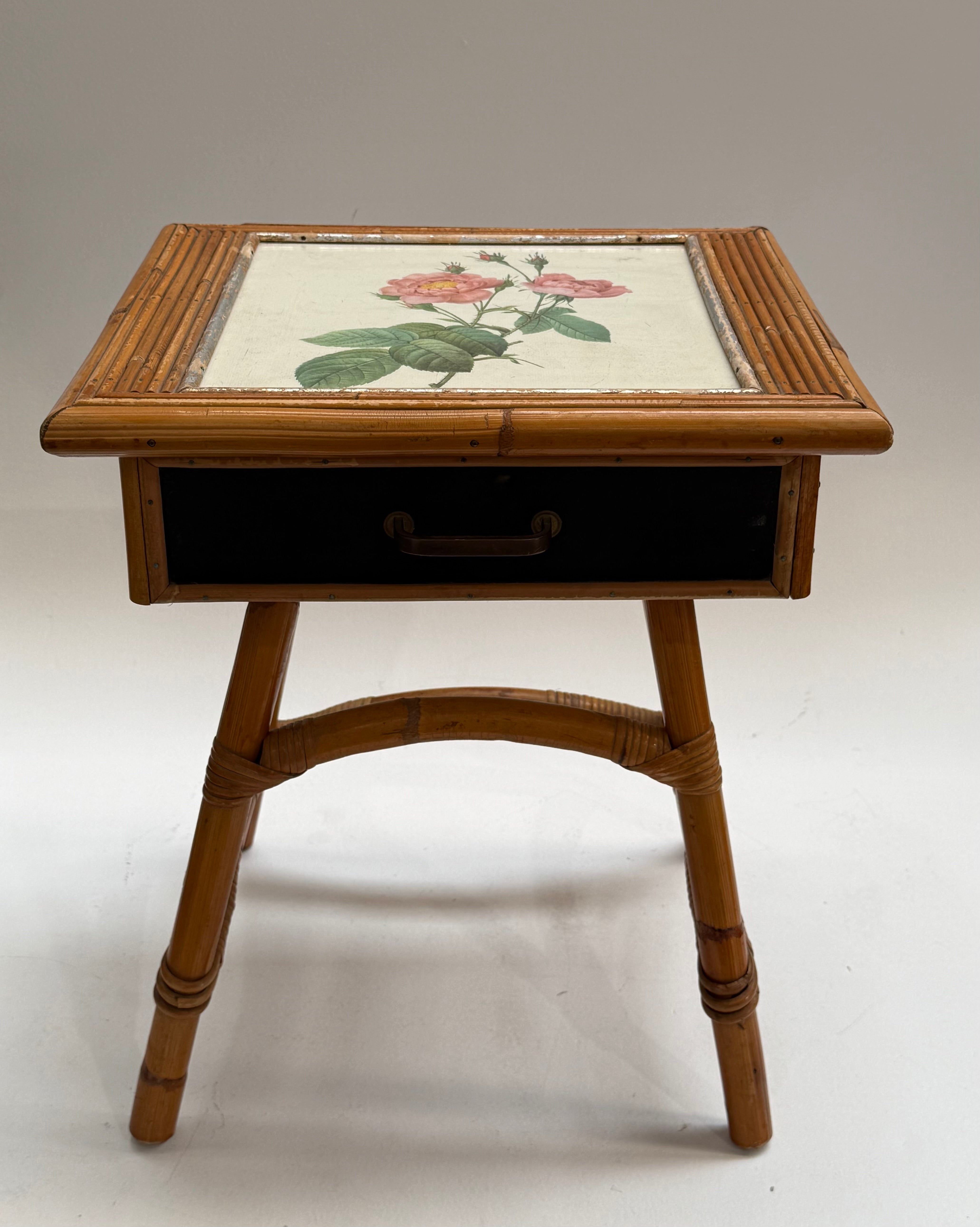 French Bamboo Bedside Table by Audoux Minet