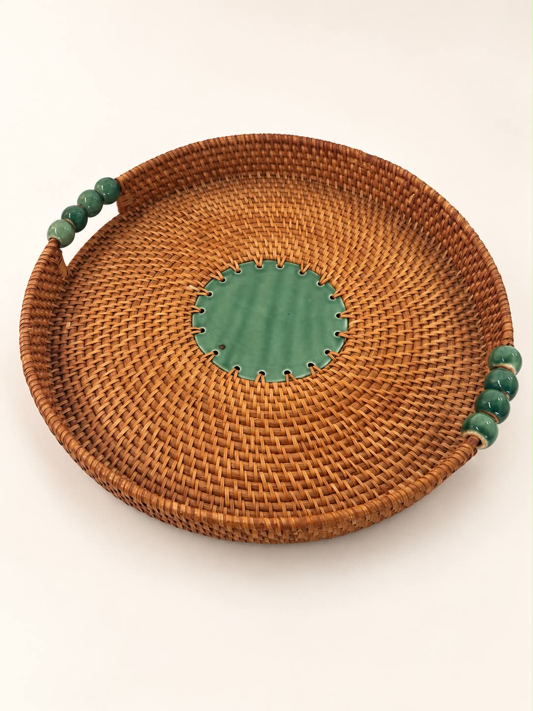 Italian Rattan & Ceramic Tray