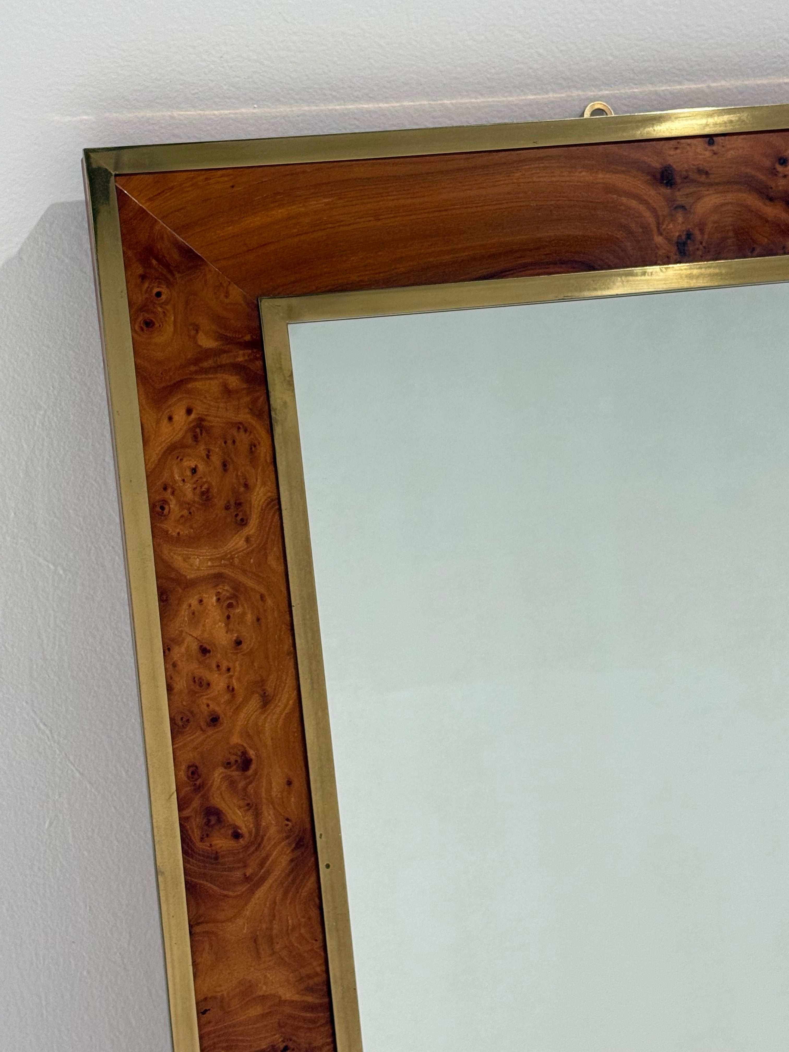 Italian Briar Wood & Brass Mirror