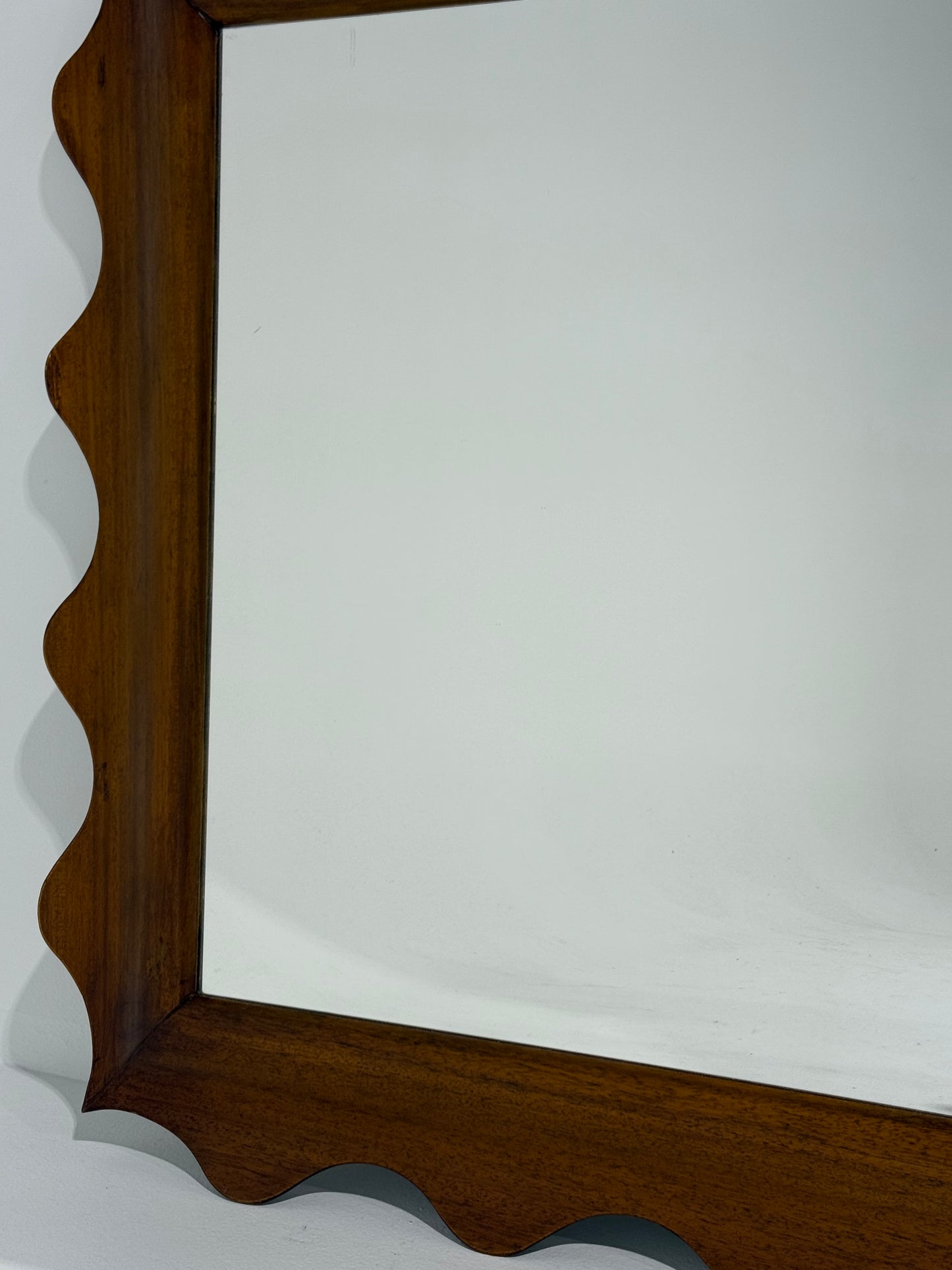Italian Oak Wall Mirror with Scalloped Frame