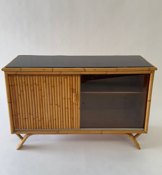 Vintage French Bamboo and Glass Buffet