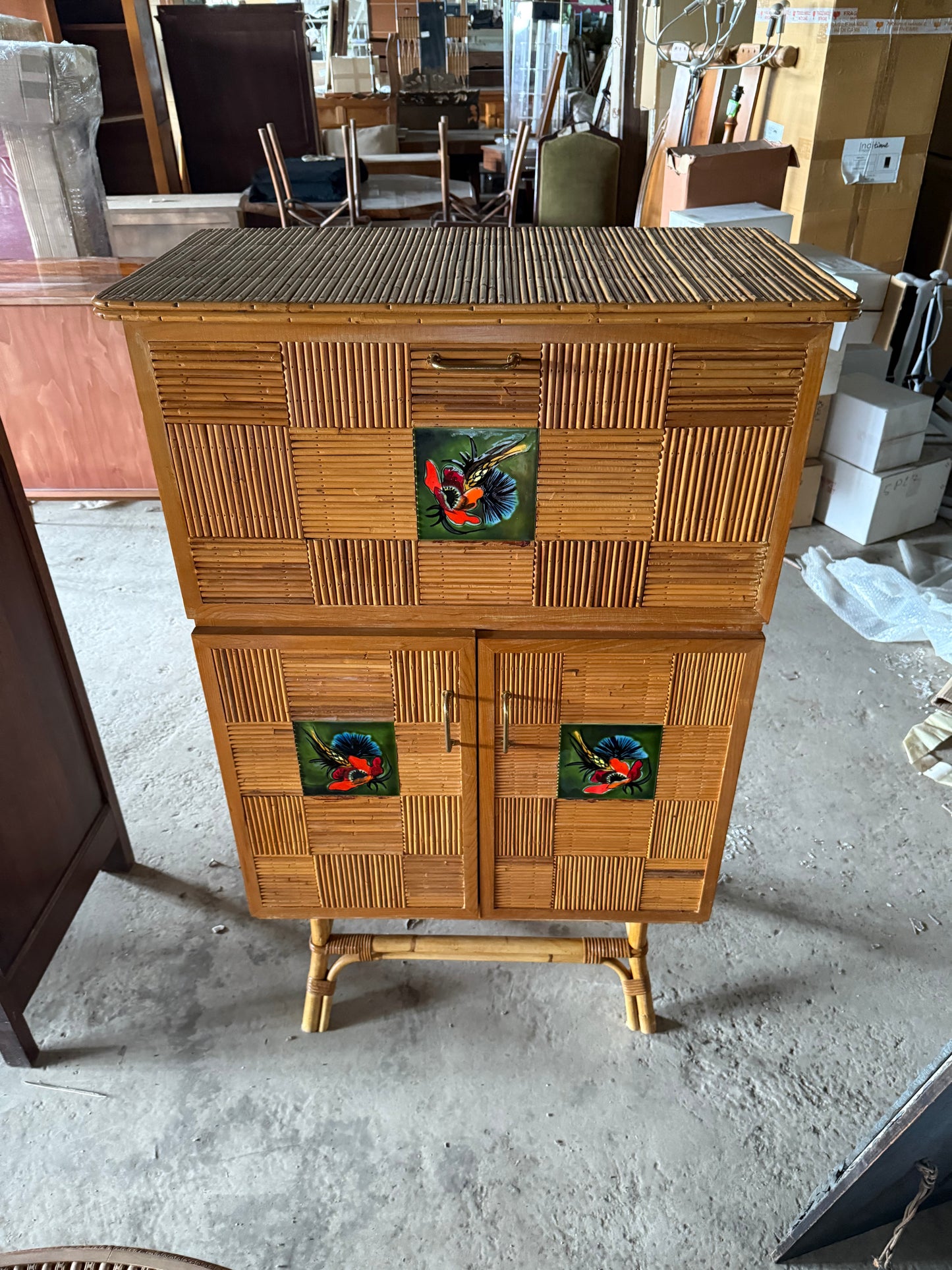 PRE ORDER: Vintage French Bamboo Cabinet by Audoux Minet