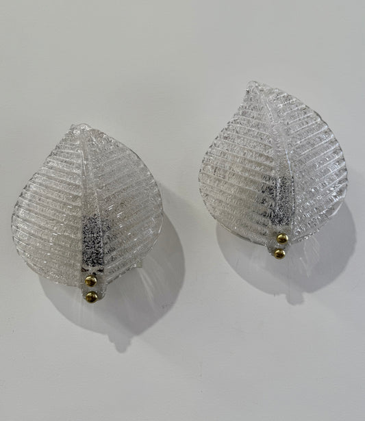 Pair of Murano Glass Foglia Wall Lights