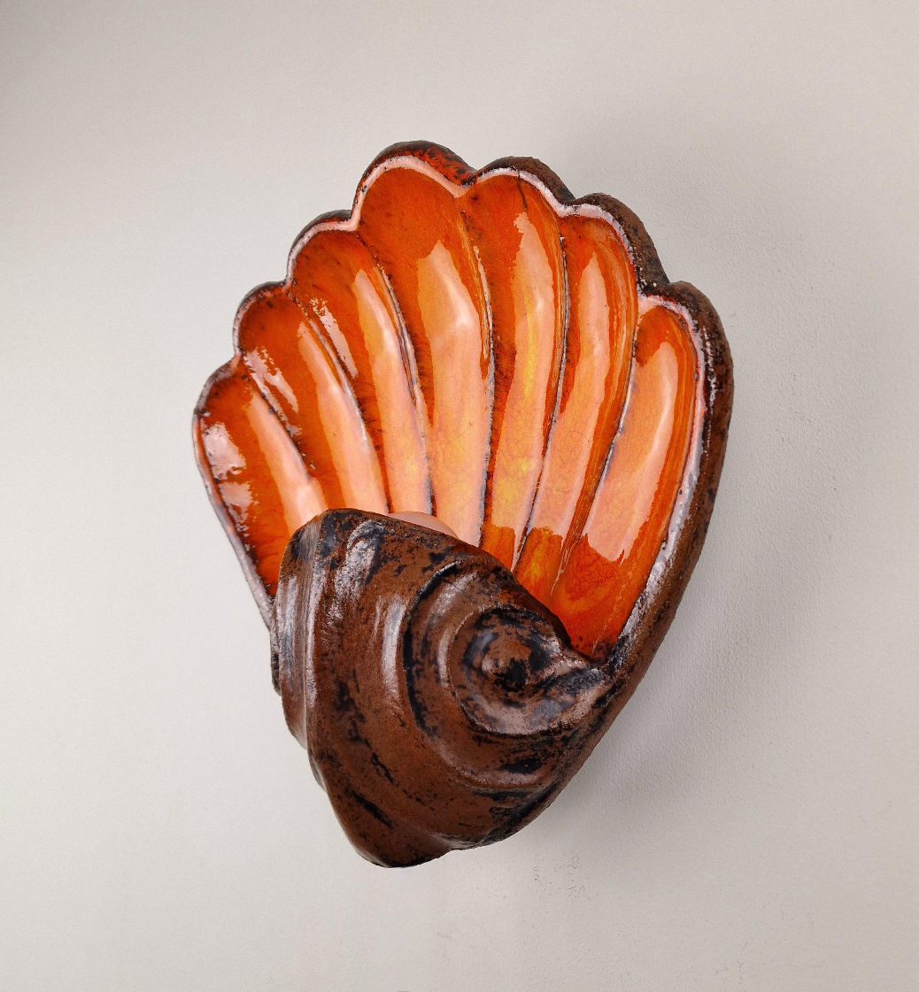 Large French Ceramic Shell Wall Light