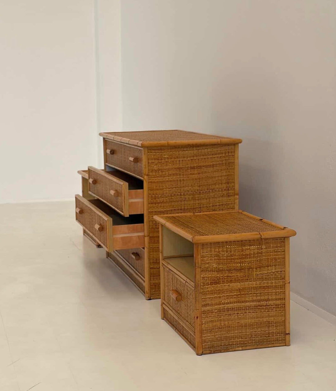 PRE-ORDER: Pair of Italian Bamboo Bedsides by Dal Vera