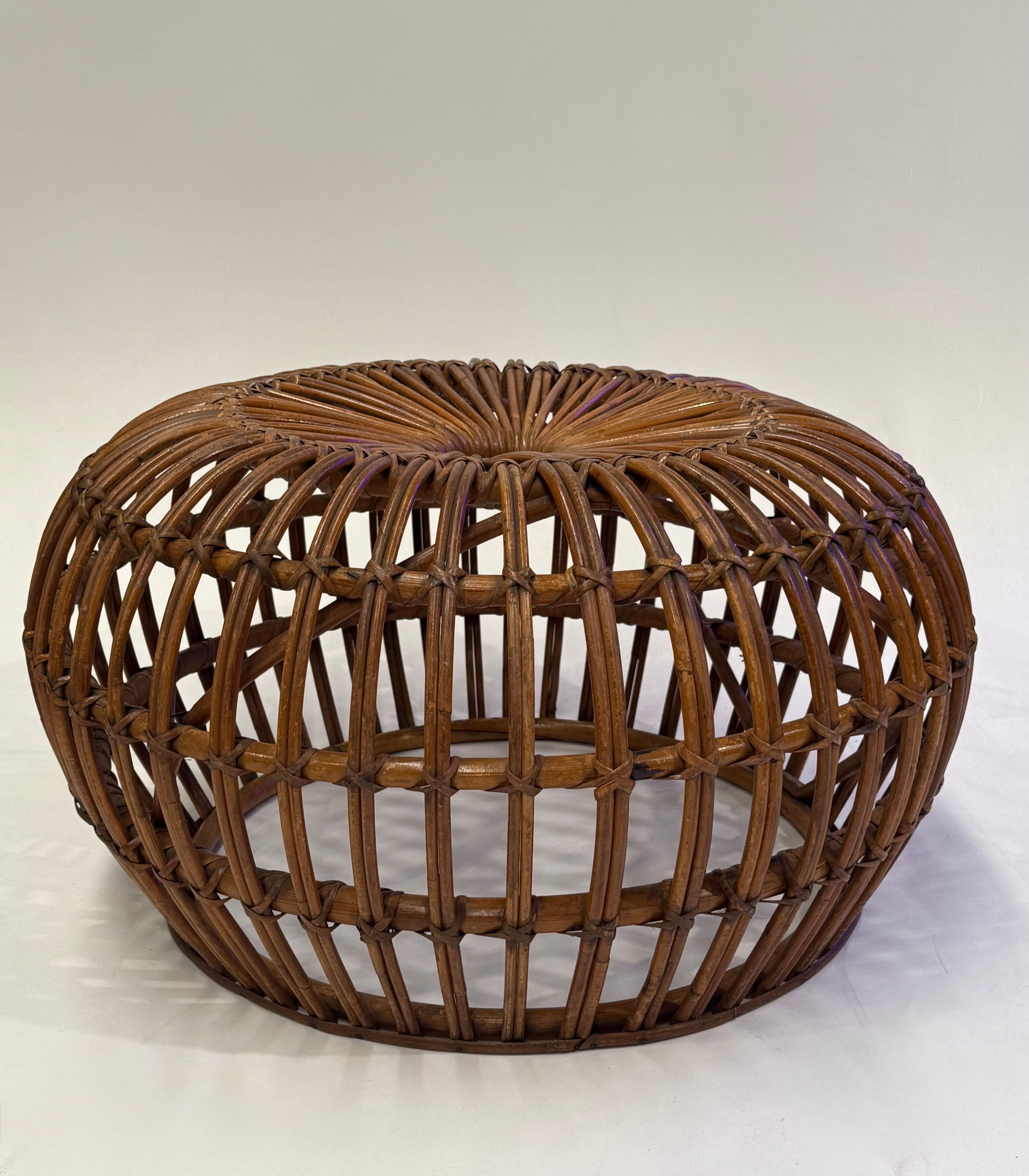 Vintage Italian Bamboo Ottoman by Bonacina - Two Available