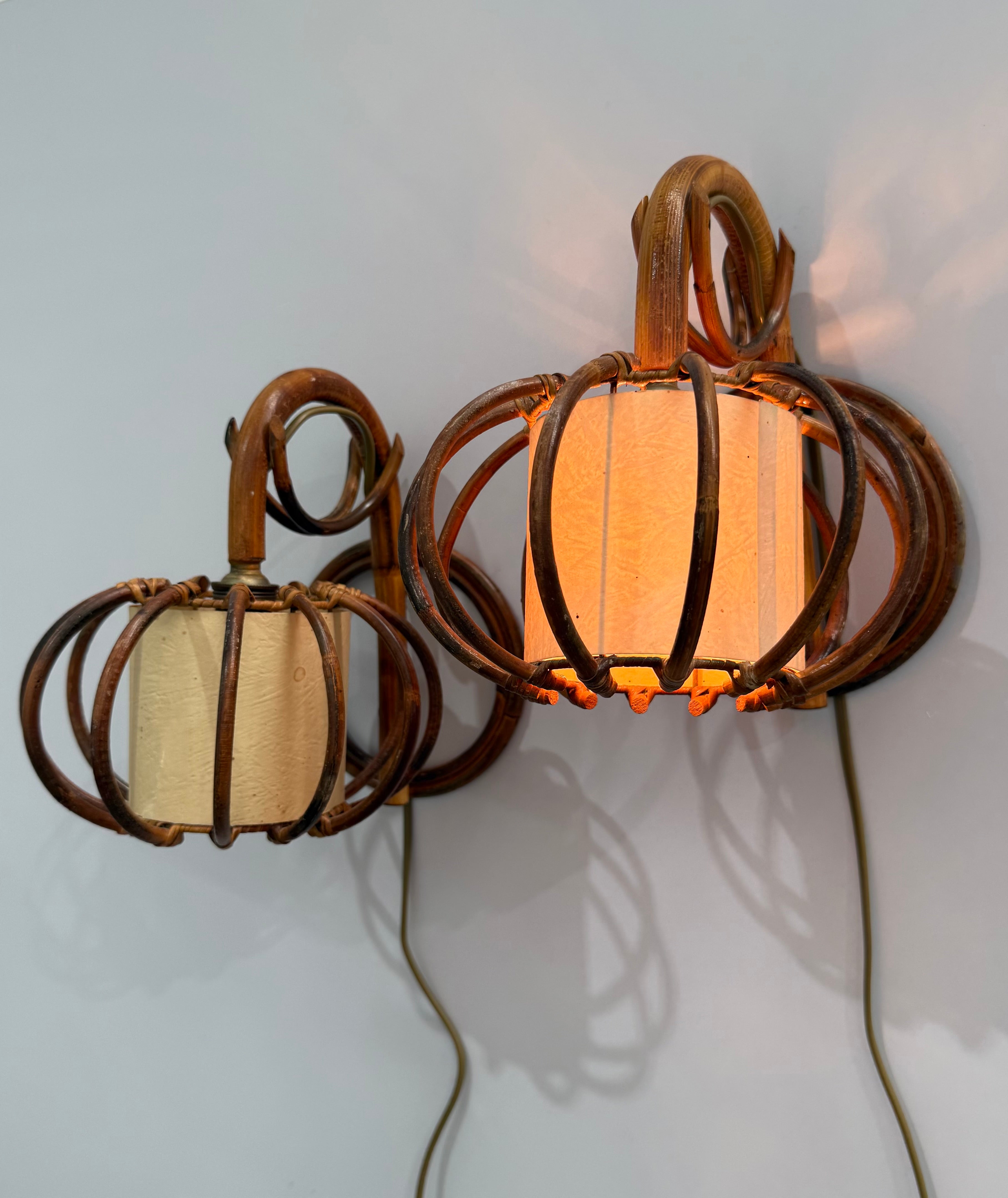 1970’s French Bamboo Wall Lights by Louis Sognot