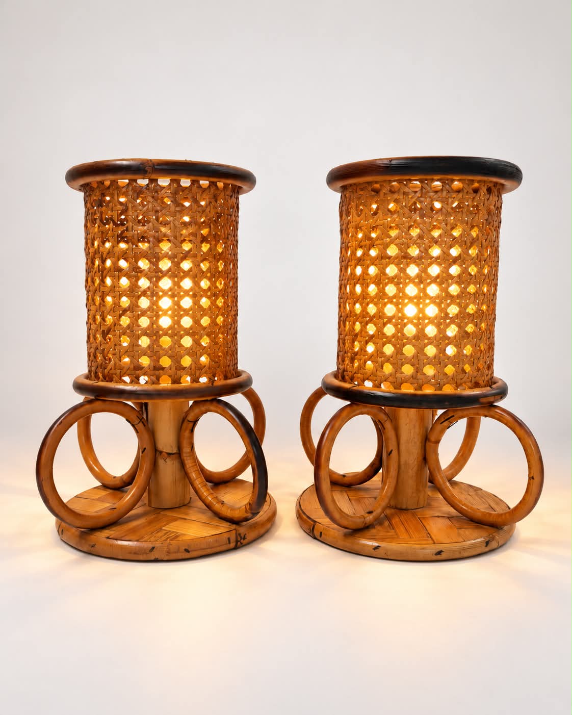 Pair of Vintage Italian Bamboo Lamps