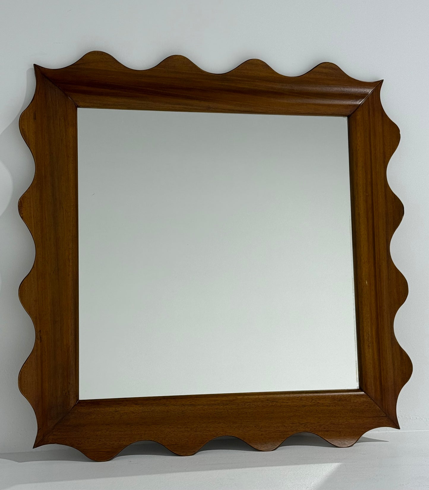 Italian Oak Wall Mirror with Scalloped Frame