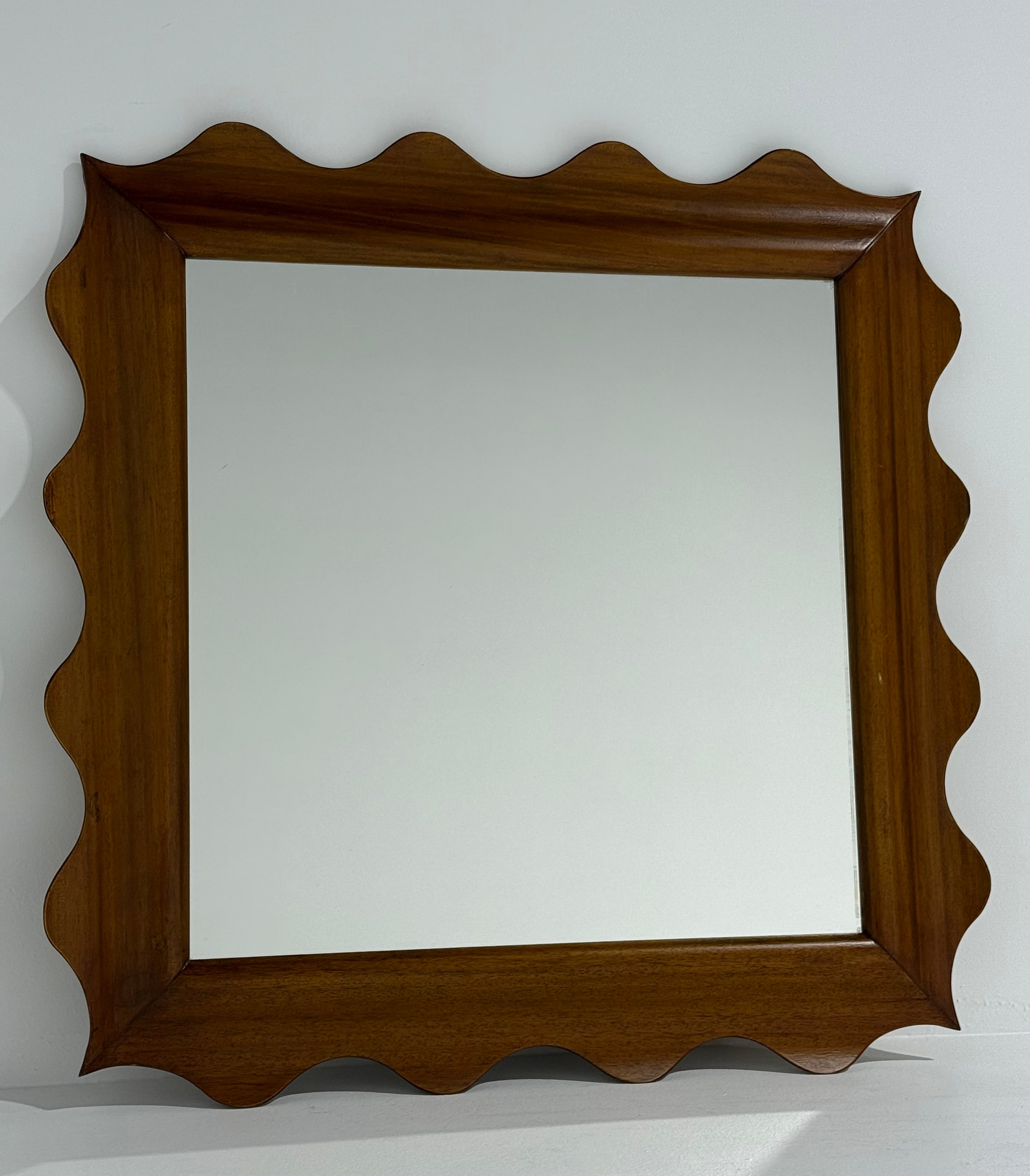 Italian Oak Wall Mirror with Scalloped Frame