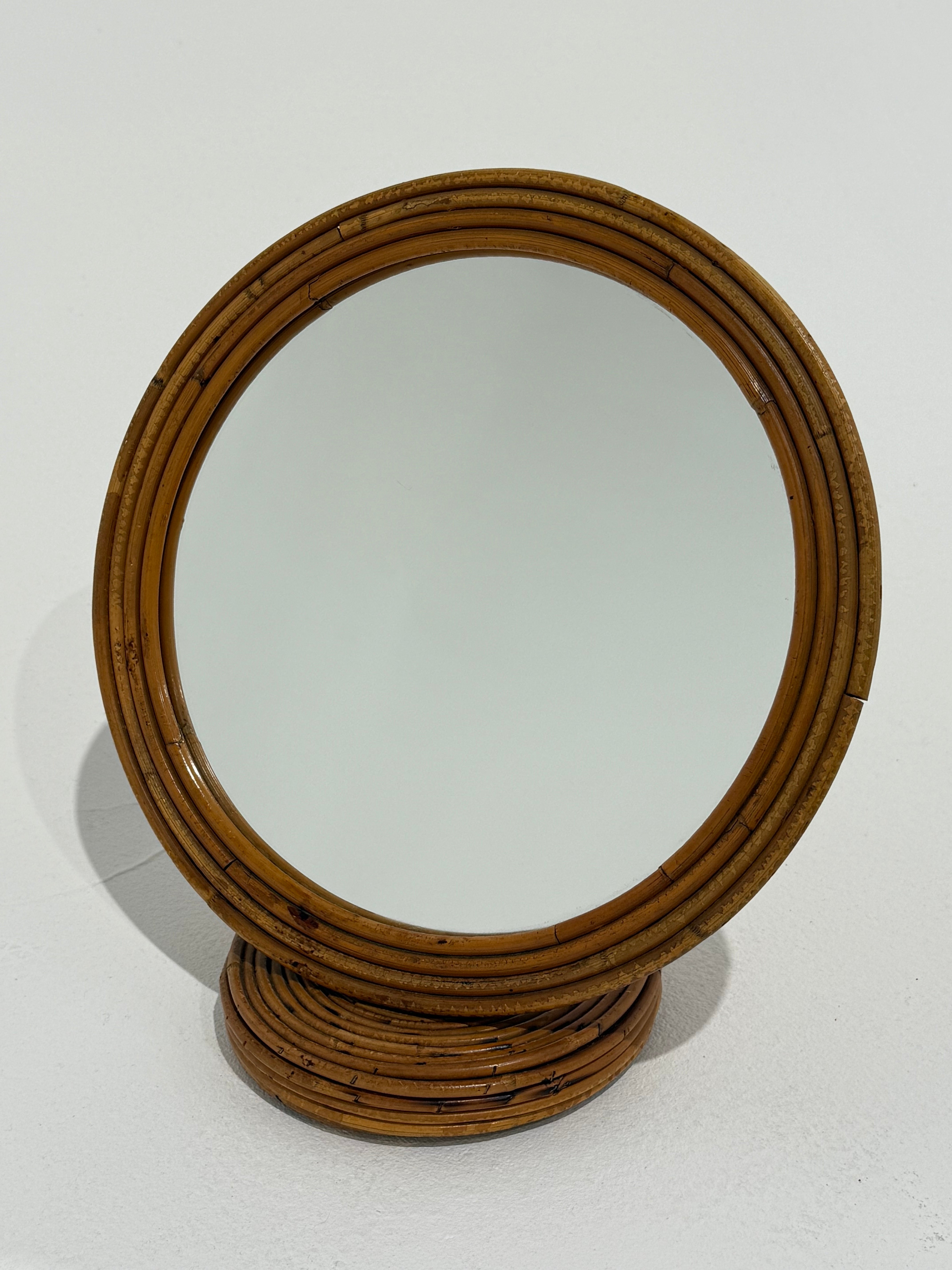 French Bamboo Vanity Mirror by Louis Sognot - Two Available