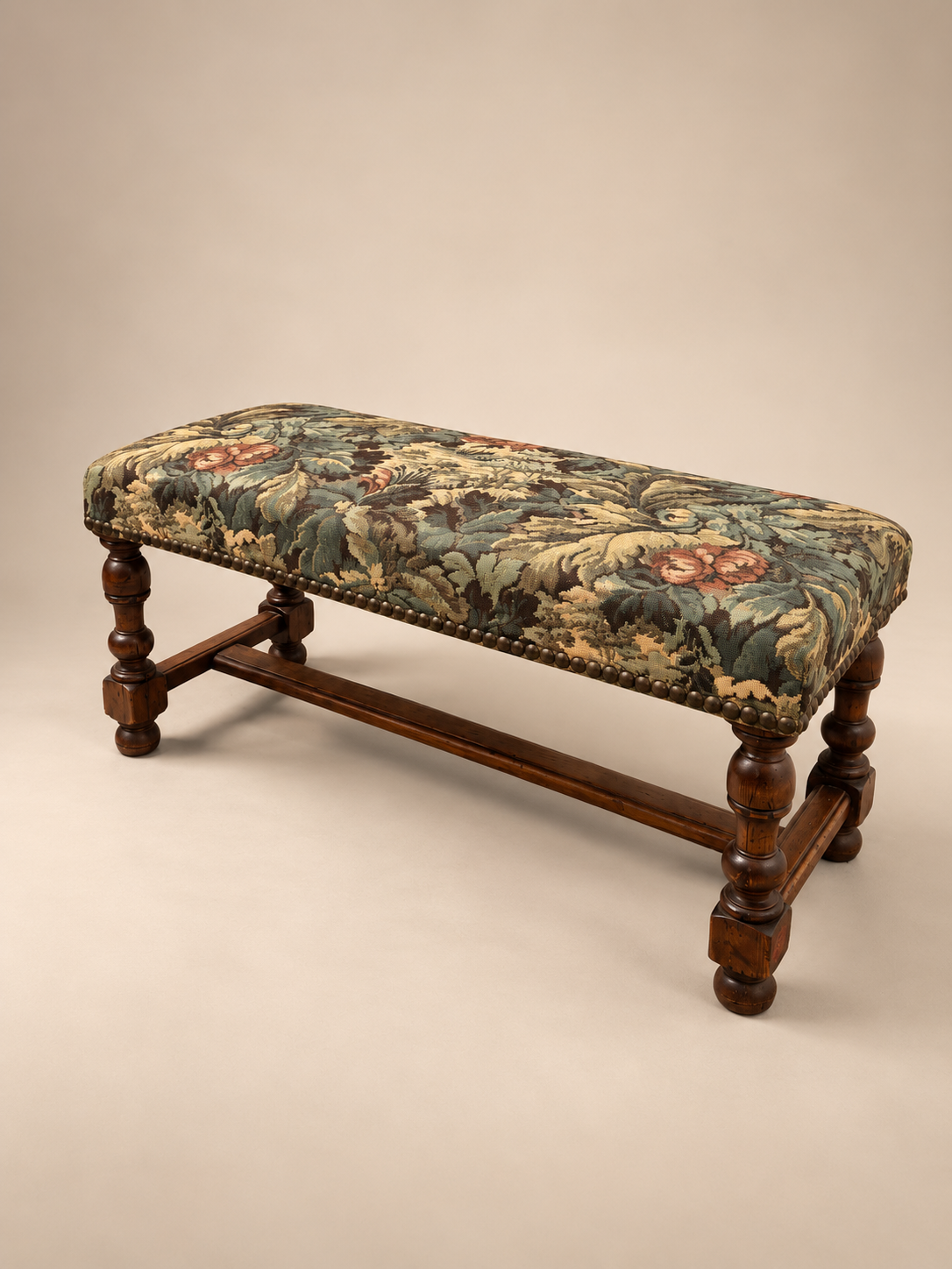 Vintage French Oak Tapestry Bench