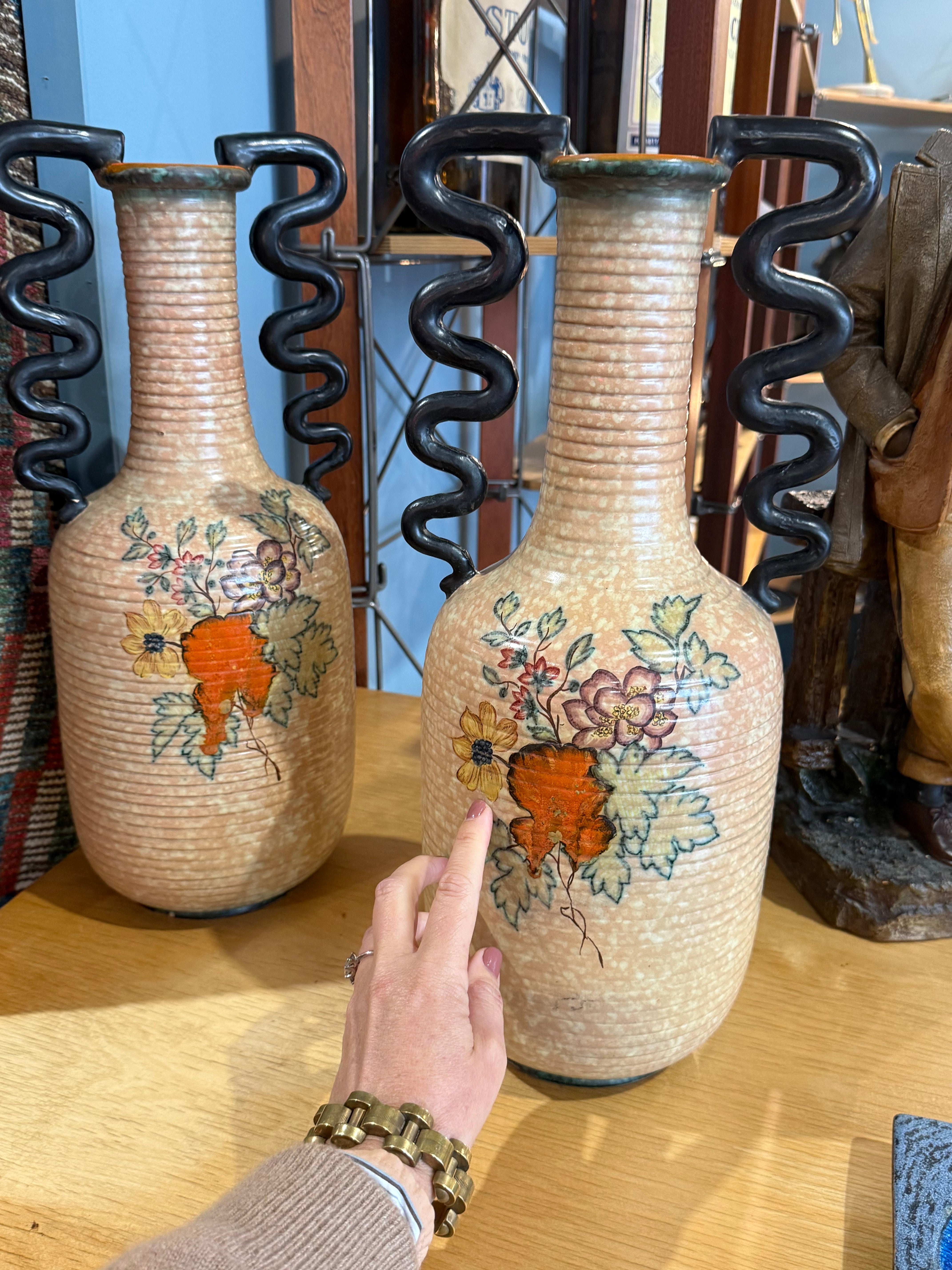 1940s Italian Hand-Painted Ceramic Floral Vase