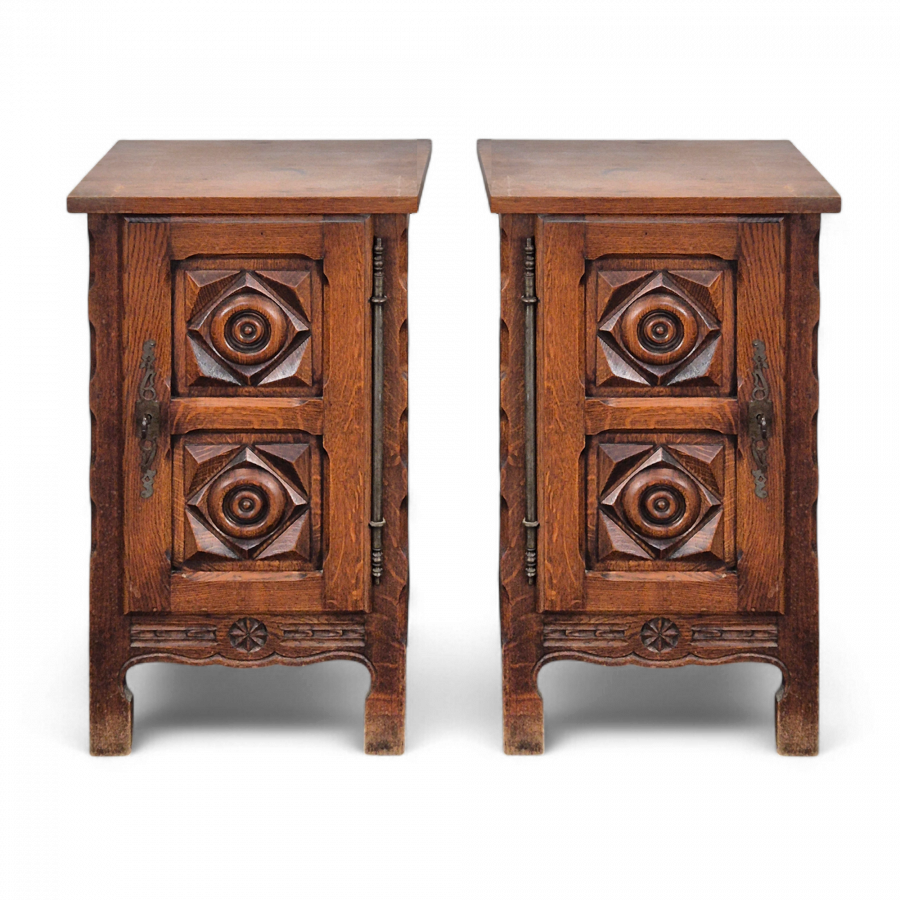 PRE ORDER: Vintage French Oak Bedside Cabinets by Charles Dudouyt