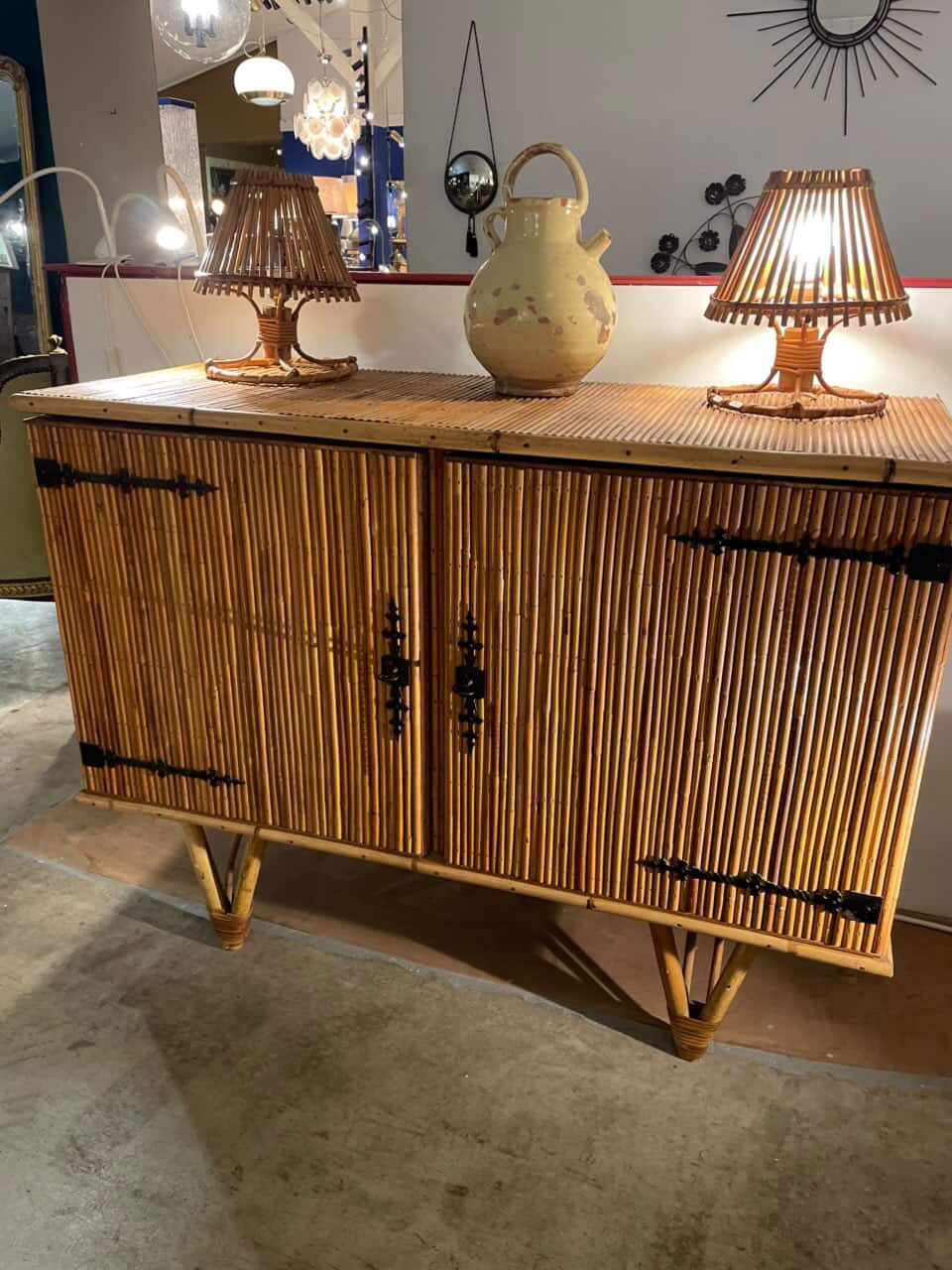 Vintage French Bamboo Cabinet by Audoux Minet