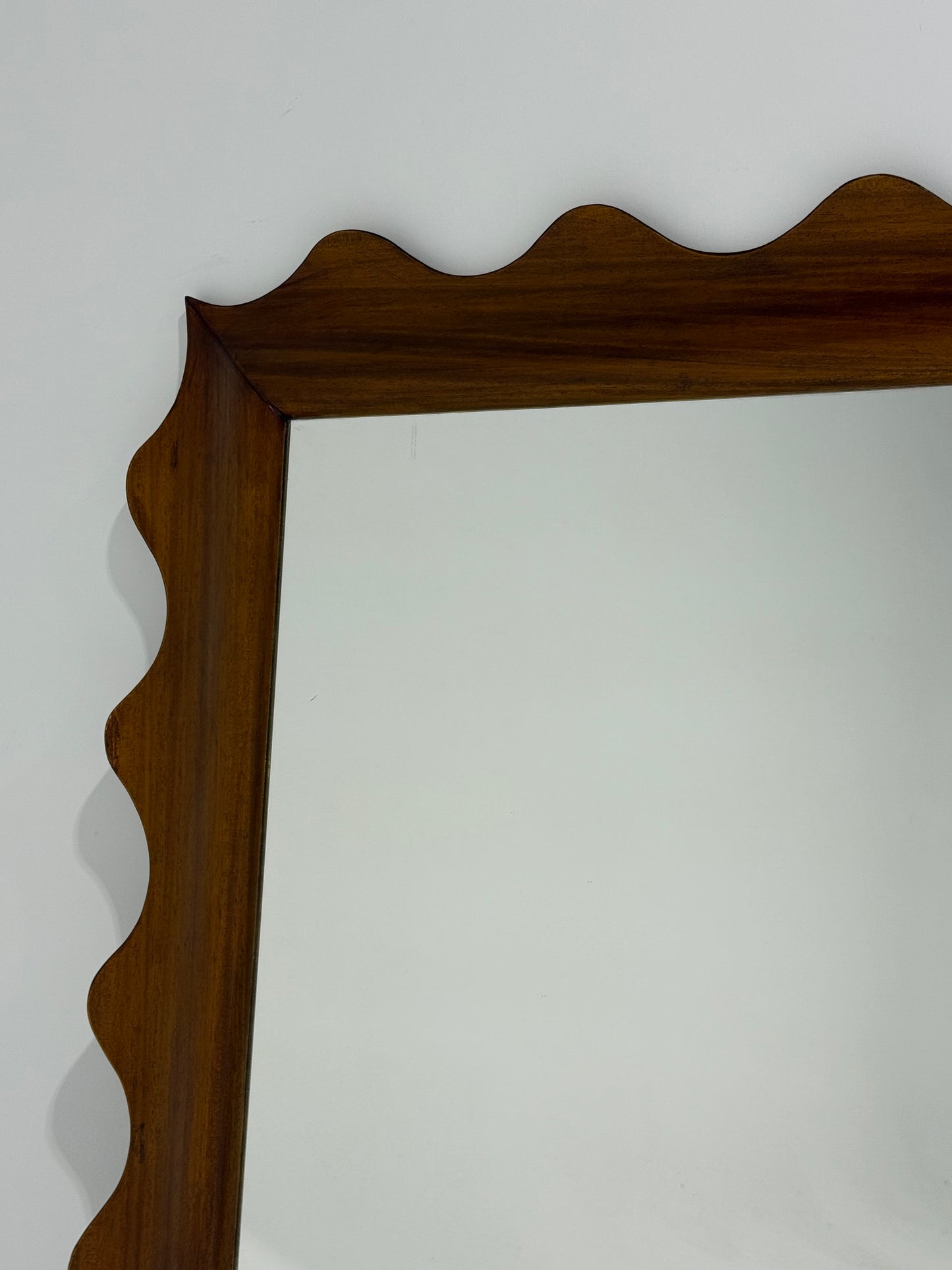 Italian Oak Wall Mirror with Scalloped Frame
