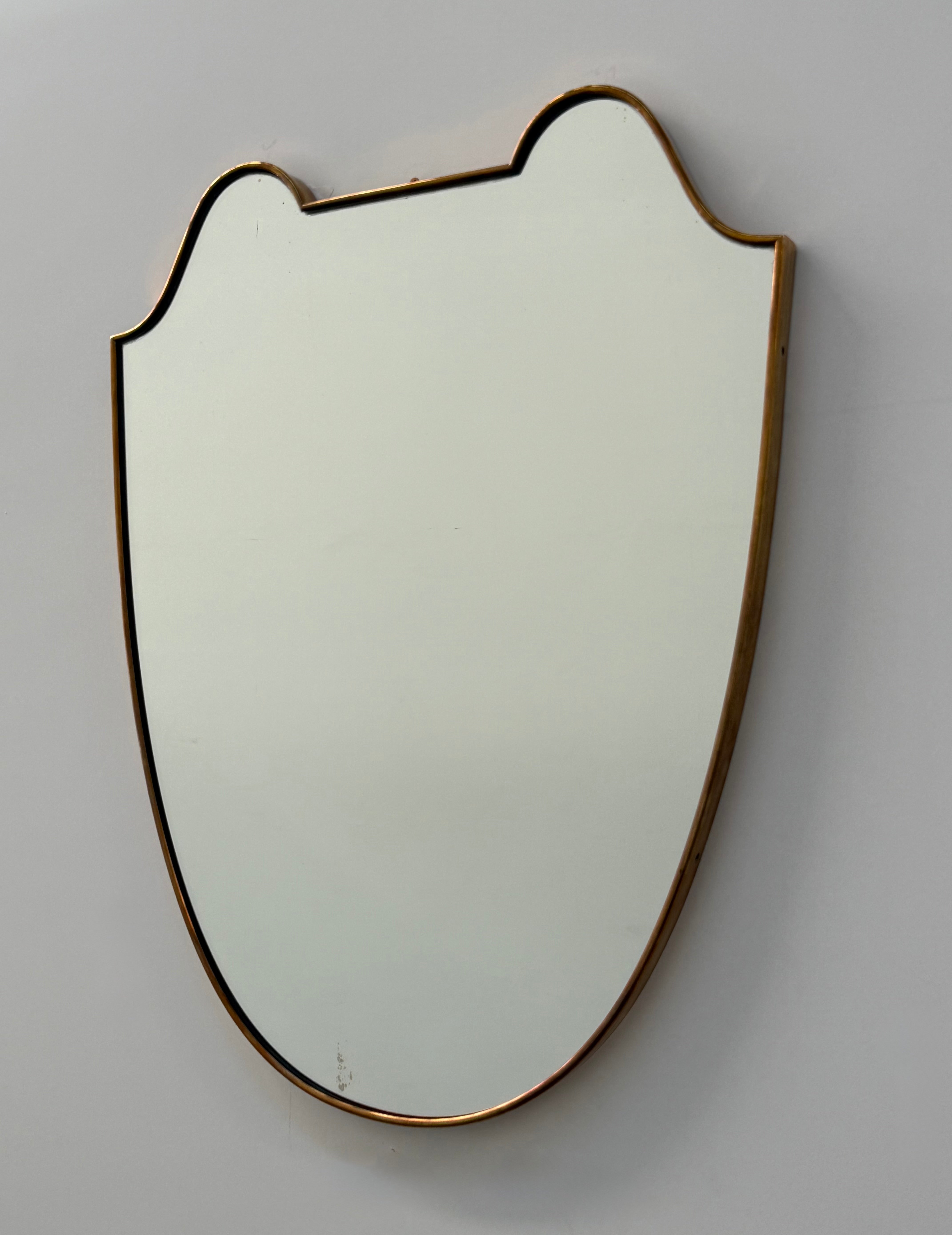 Vintage Italian Brass Shield Mirror