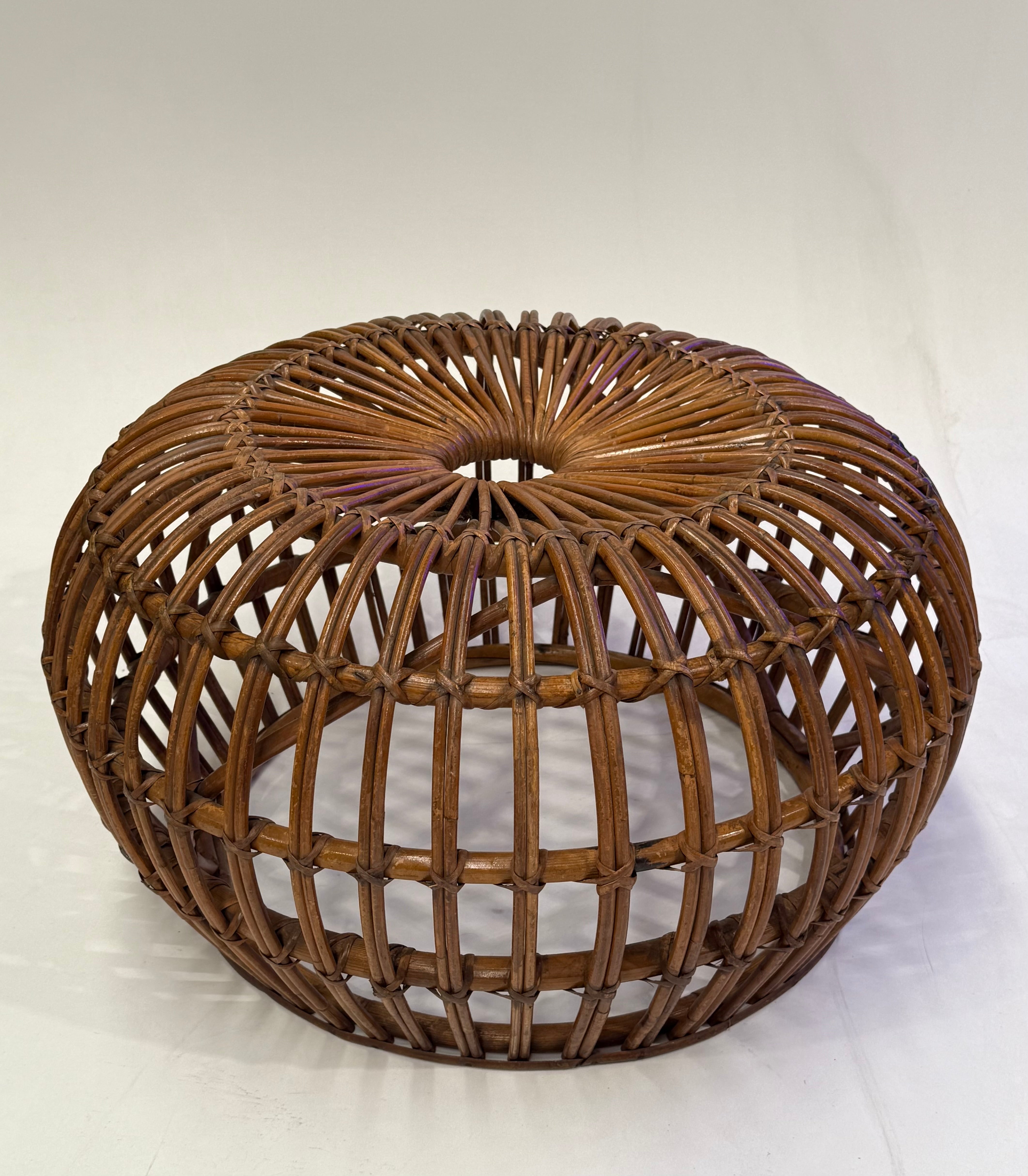 Vintage Italian Bamboo Ottoman by Bonacina - Two Available