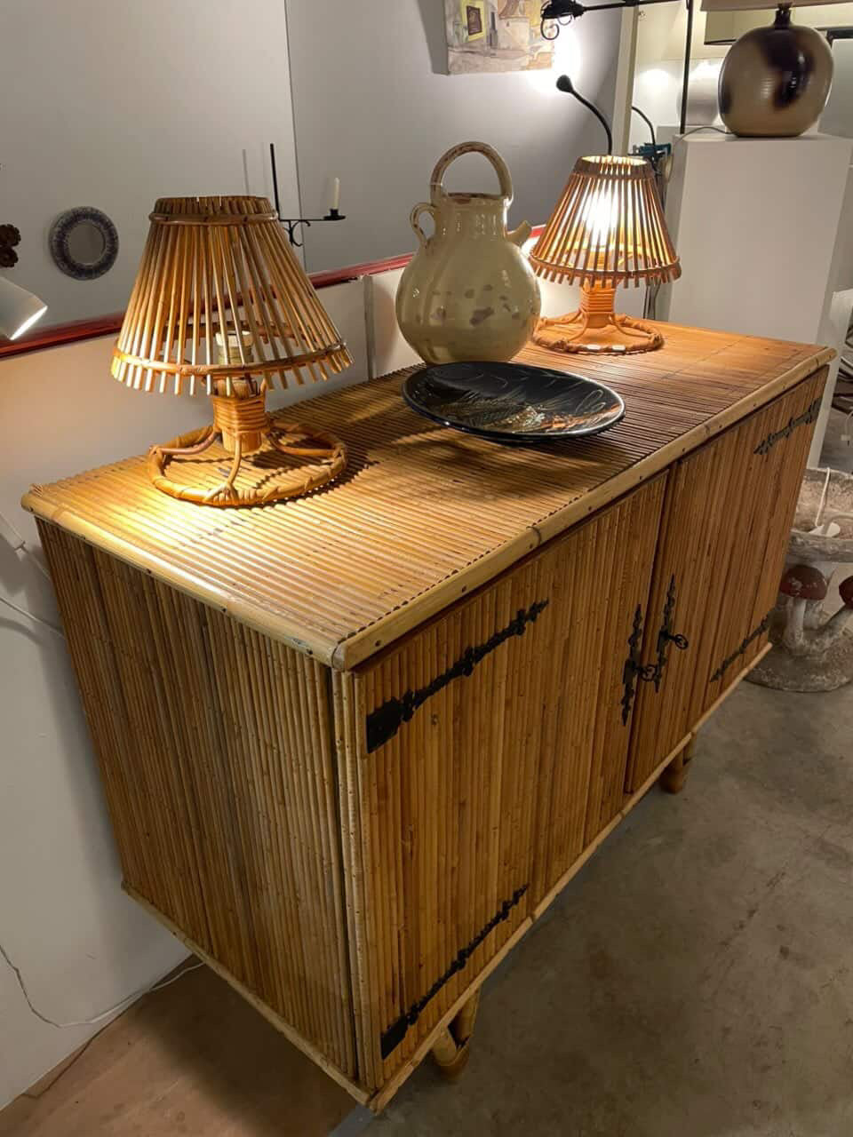 Vintage French Bamboo Cabinet by Audoux Minet