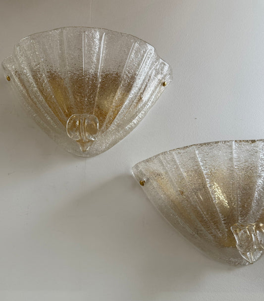 Pair of Murano Glass Shell Wall Lights