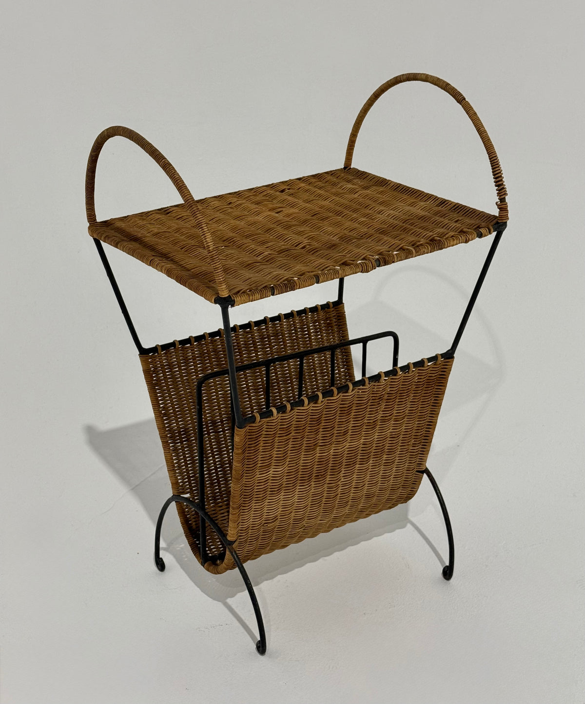 1950’s French Wicker Magazine Holder by Raoul Guys