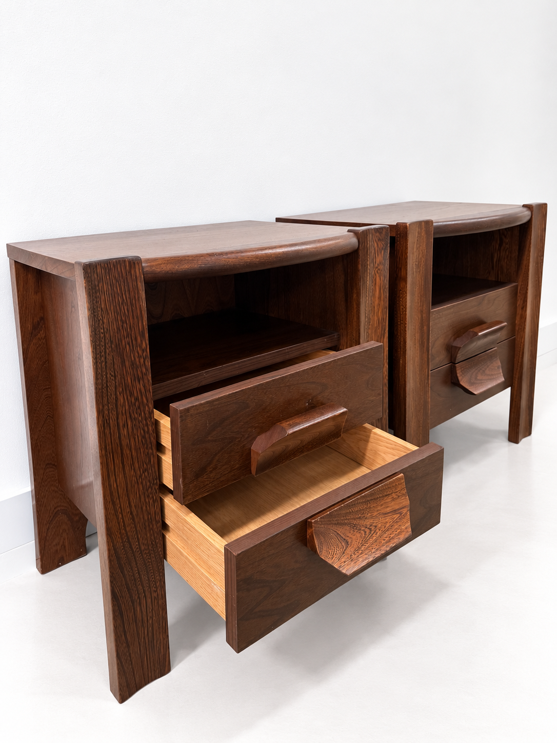Pair of Elm Bedside Cabinets by Maison Regain
