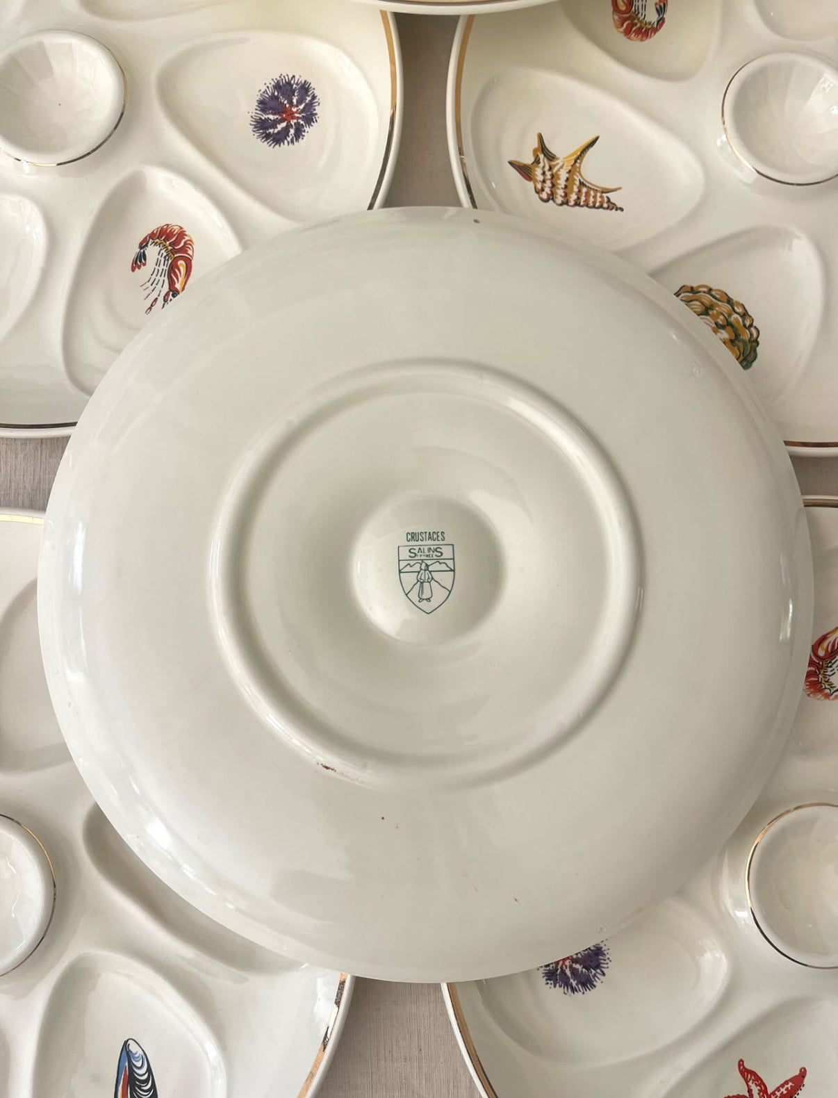 French Oyster Plate by Salines - 8 Available.