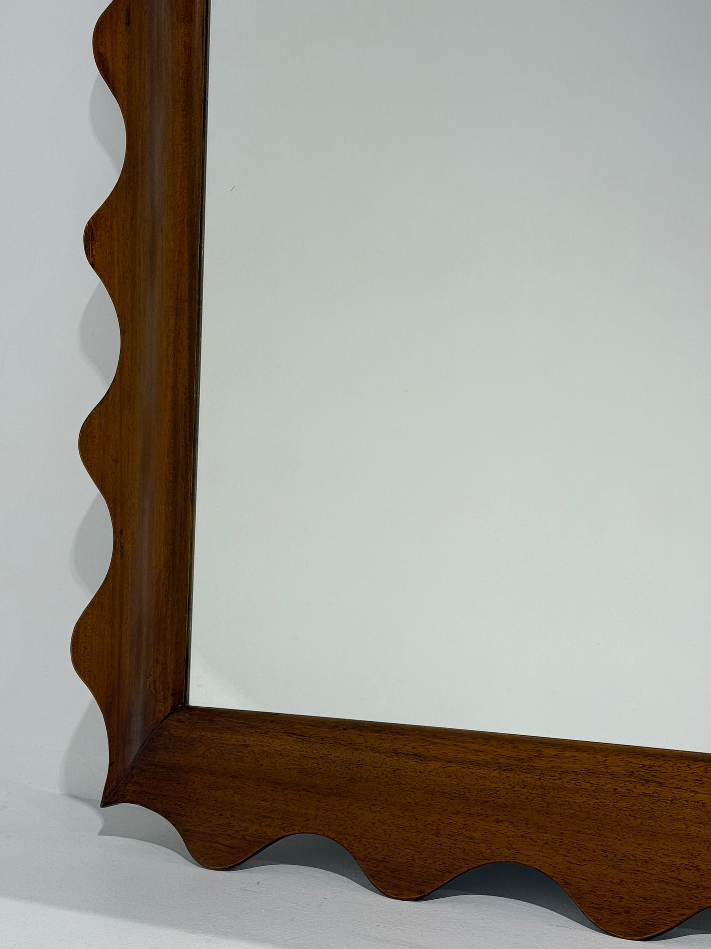 Italian Oak Wall Mirror with Scalloped Frame