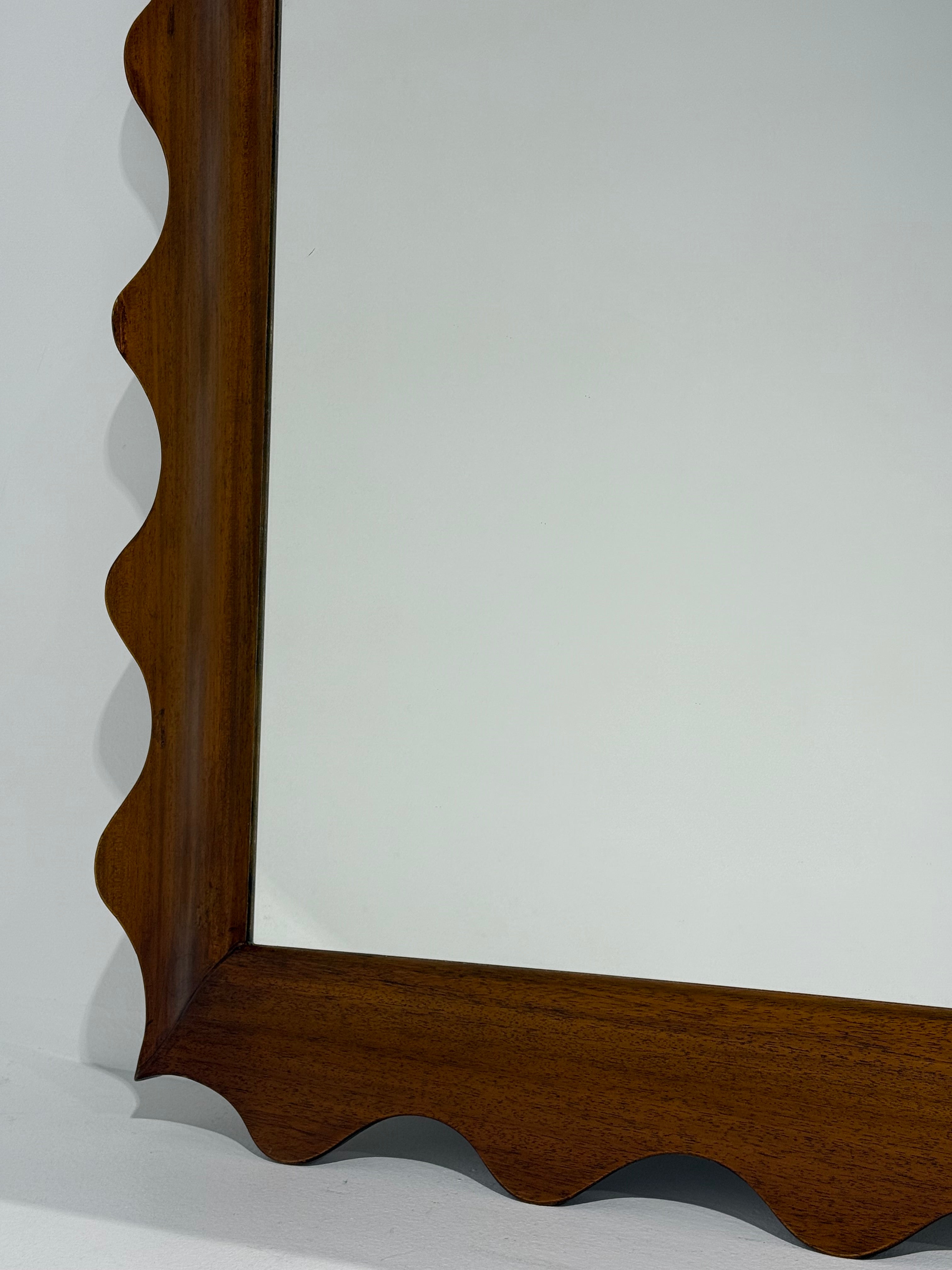 Italian Oak Wall Mirror with Scalloped Frame