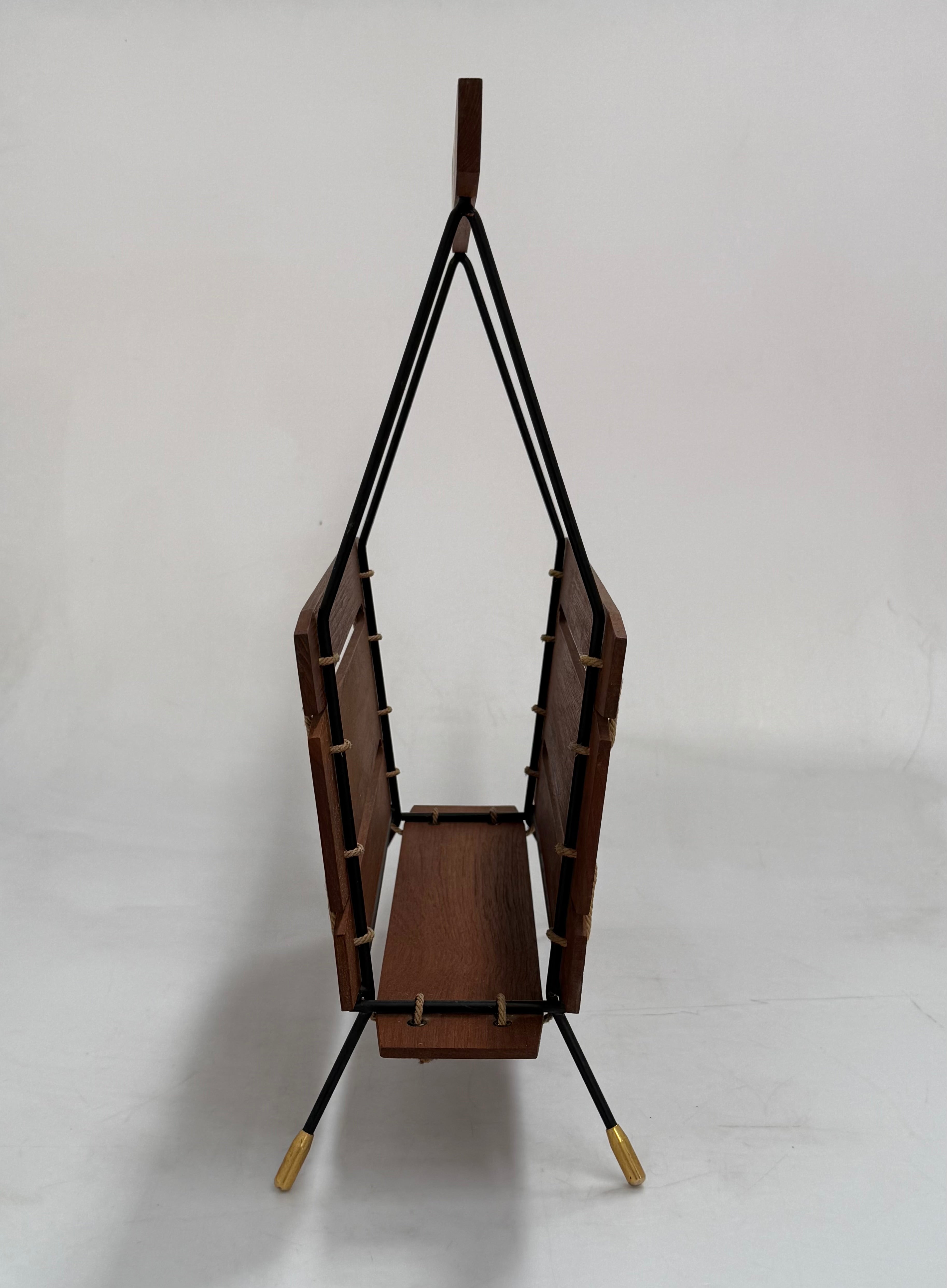 1960s Italian Timber & Iron Magazine Holder