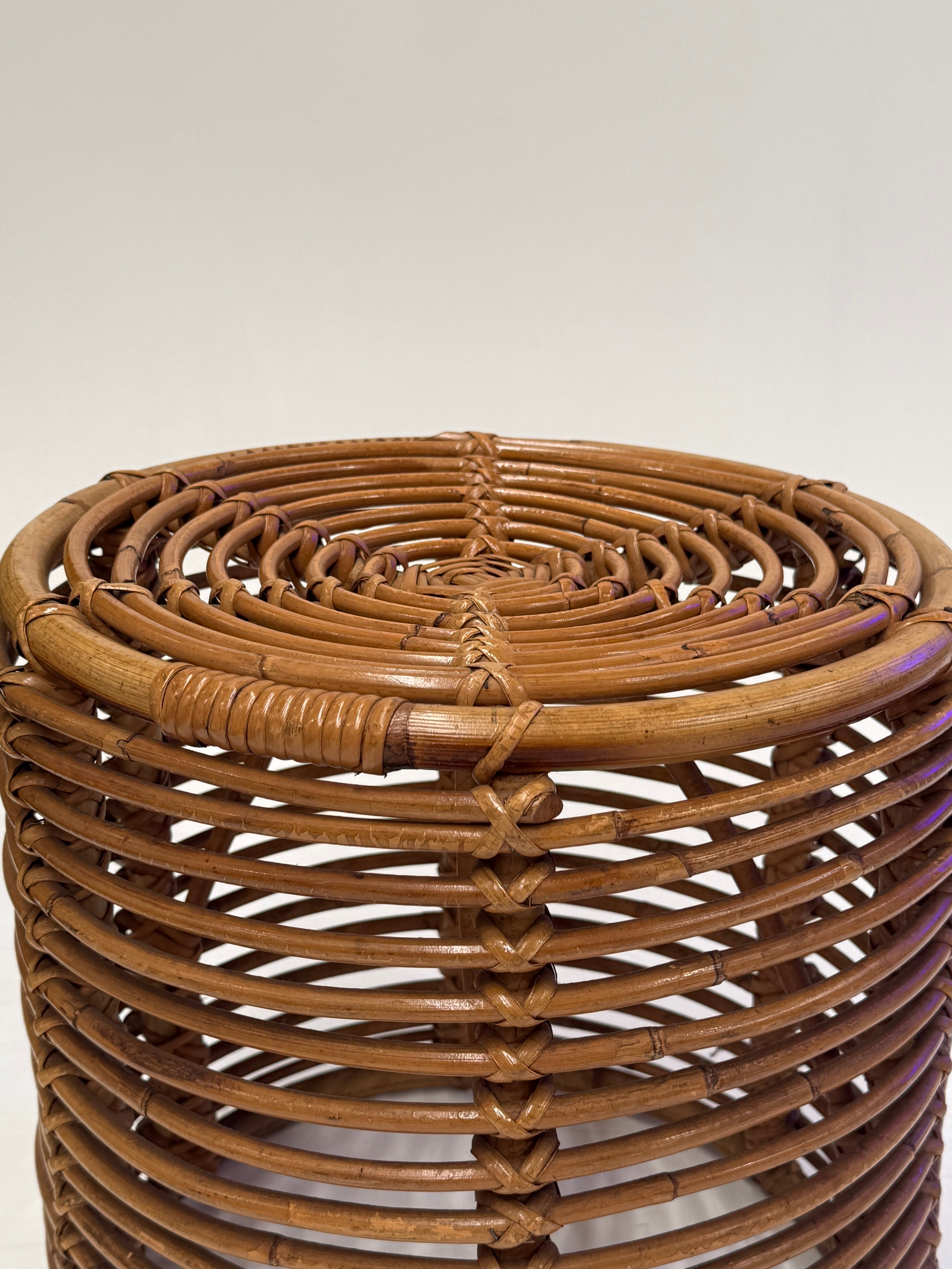 Vintage Italian Bamboo Stool by Tito Agnoli