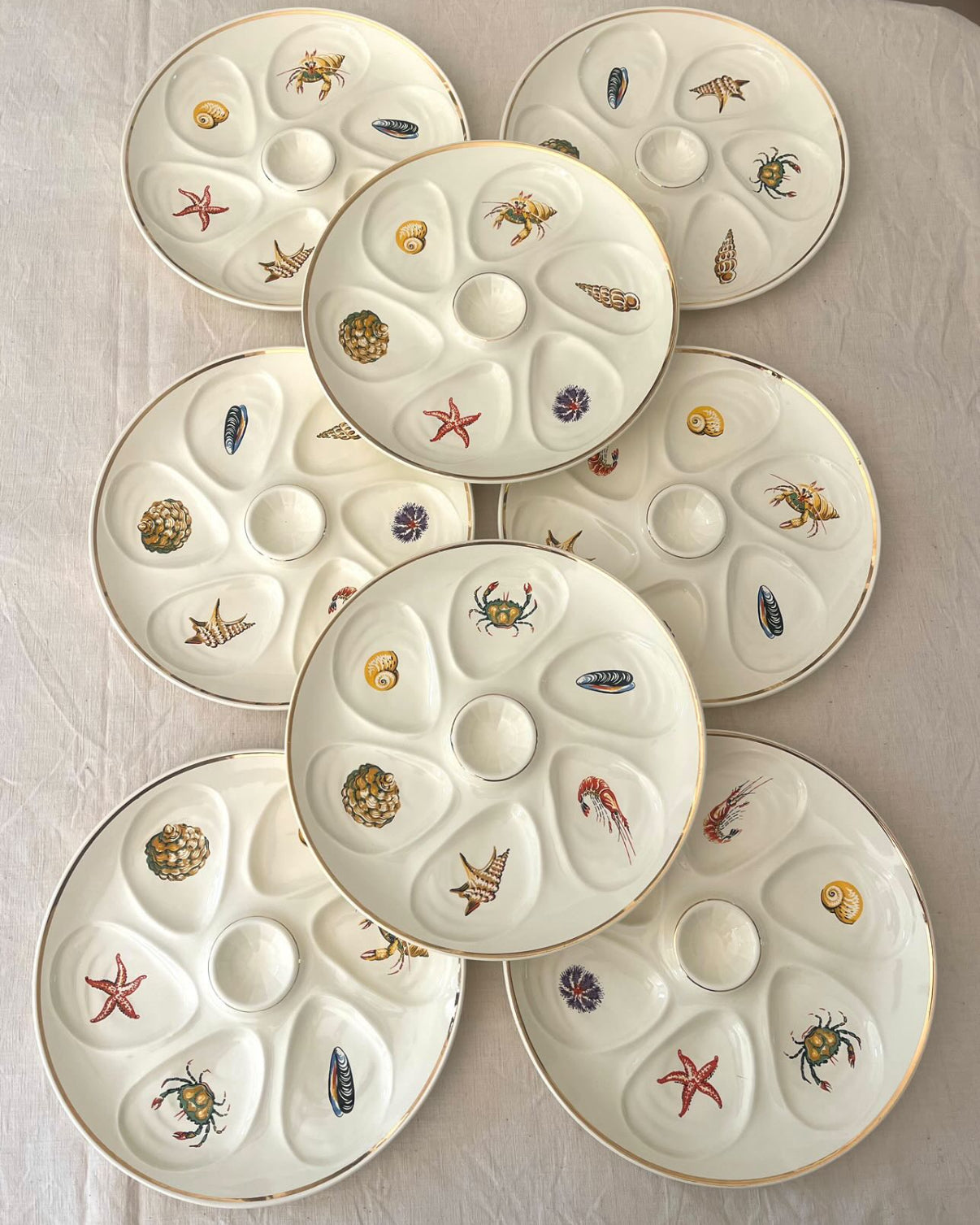French Oyster Plate by Salines - 8 Available.