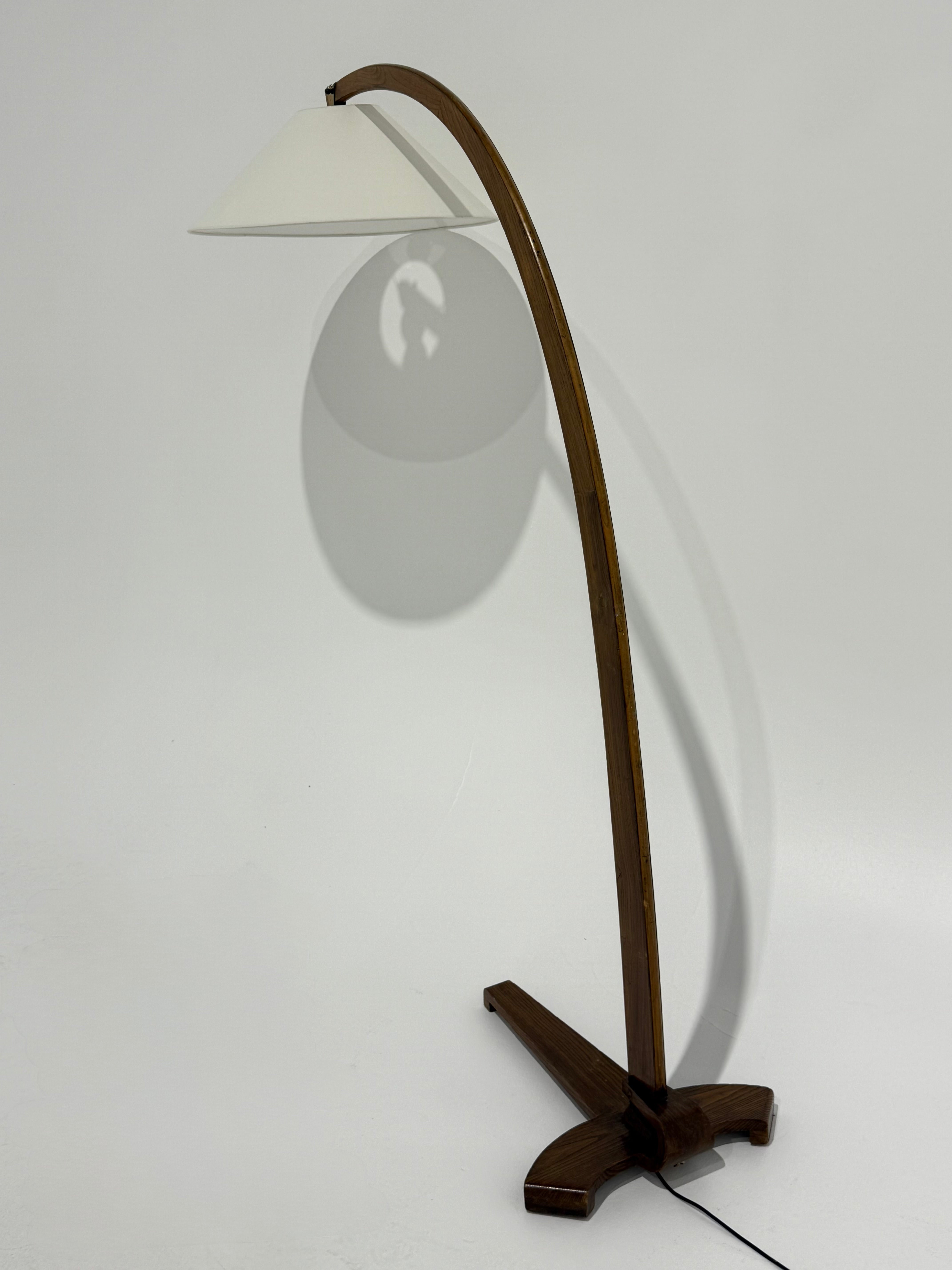 Vintage Italian Walnut Arc Floor Lamp