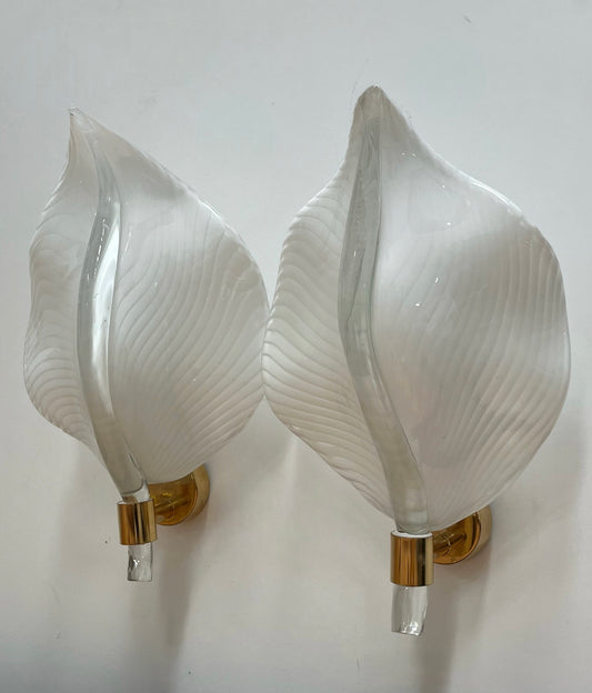 Pair of Murano Glass Leaf Wall Lights