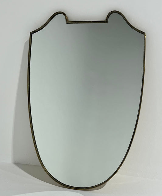 Large Vintage Italian Brass Shield Mirror
