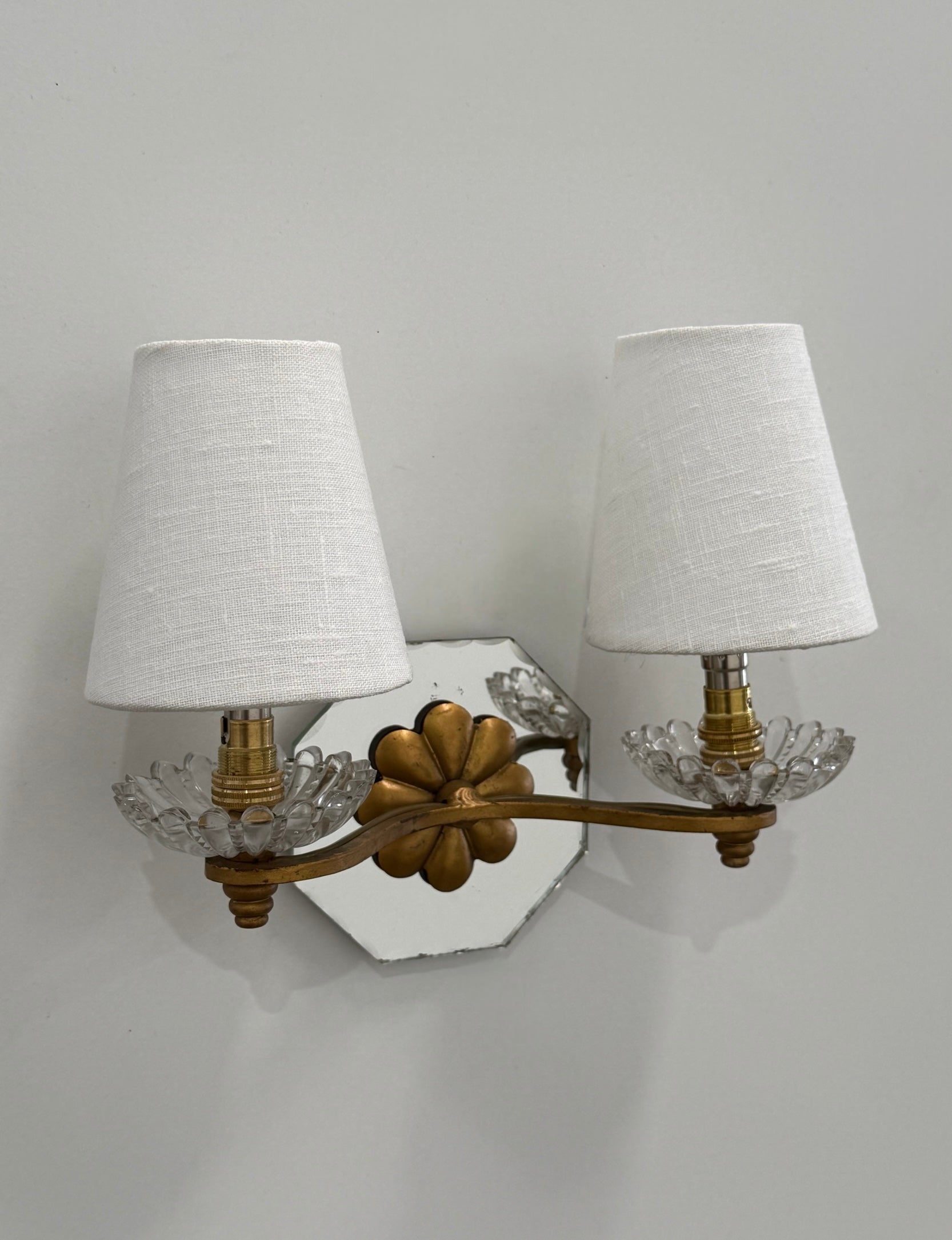 Pair of French Glass Mirrored Wall Lights