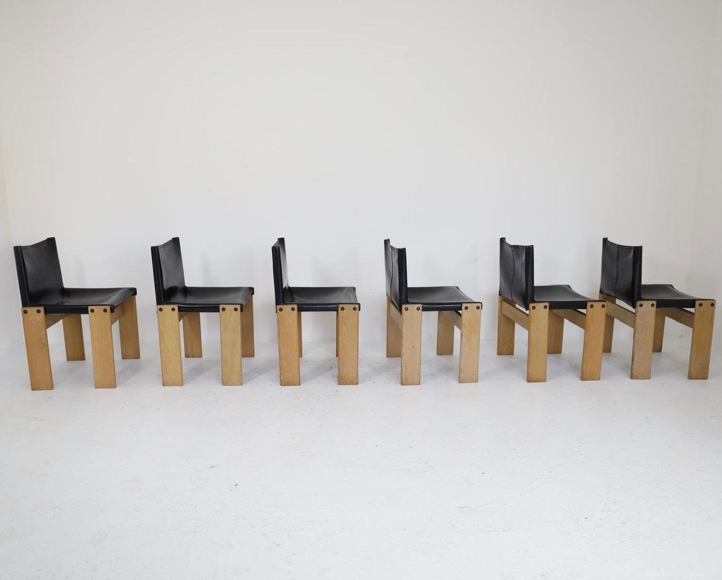 PRE ORDER Set of Six Afra & Tobia Scarpa Black Leather Monk Chairs