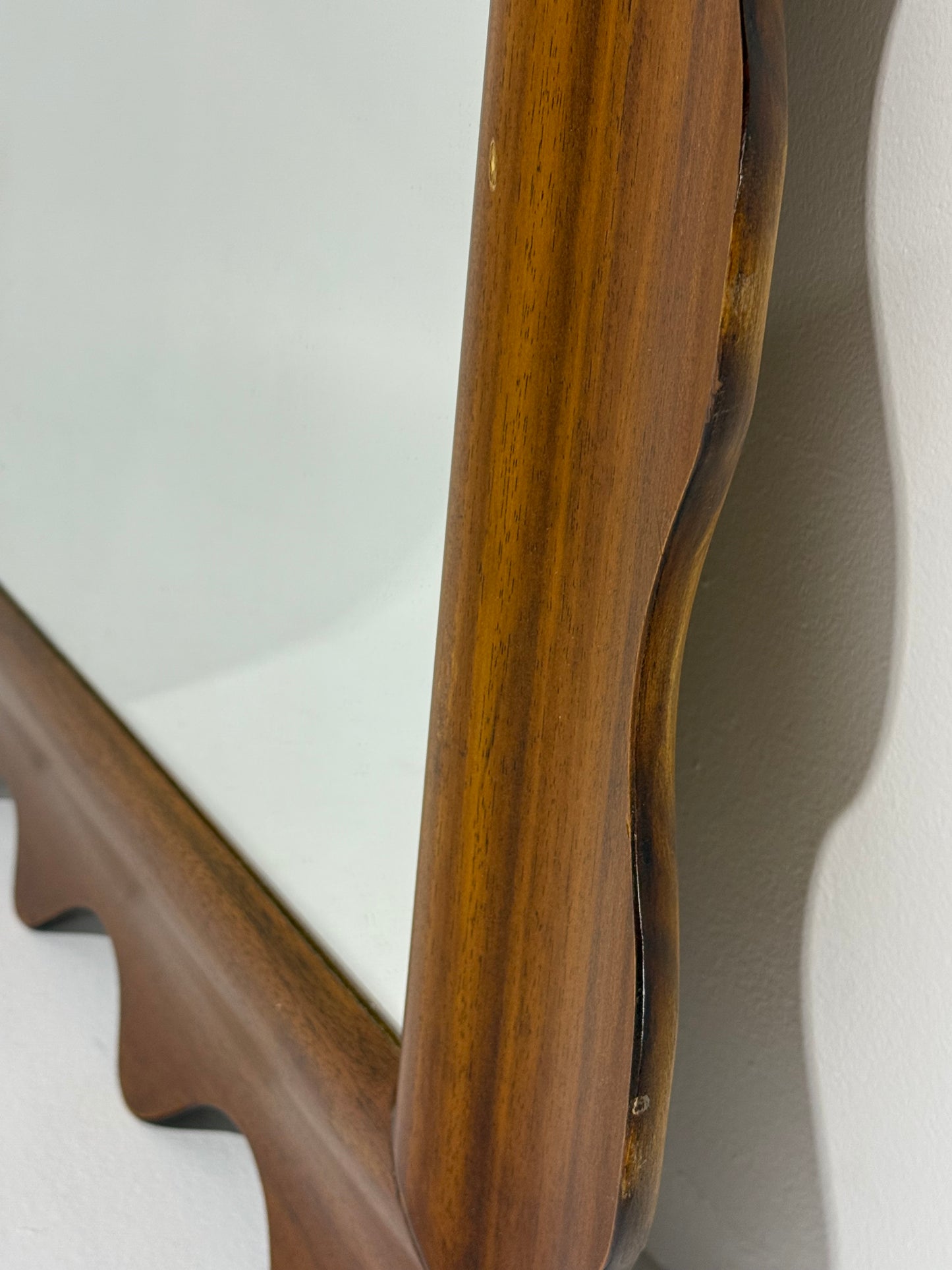 Italian Oak Wall Mirror with Scalloped Frame