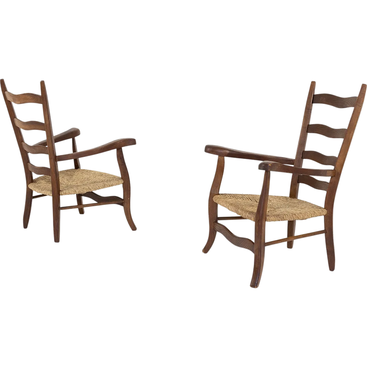 Vintage Italian Timber & Rush Armchair - Two Available