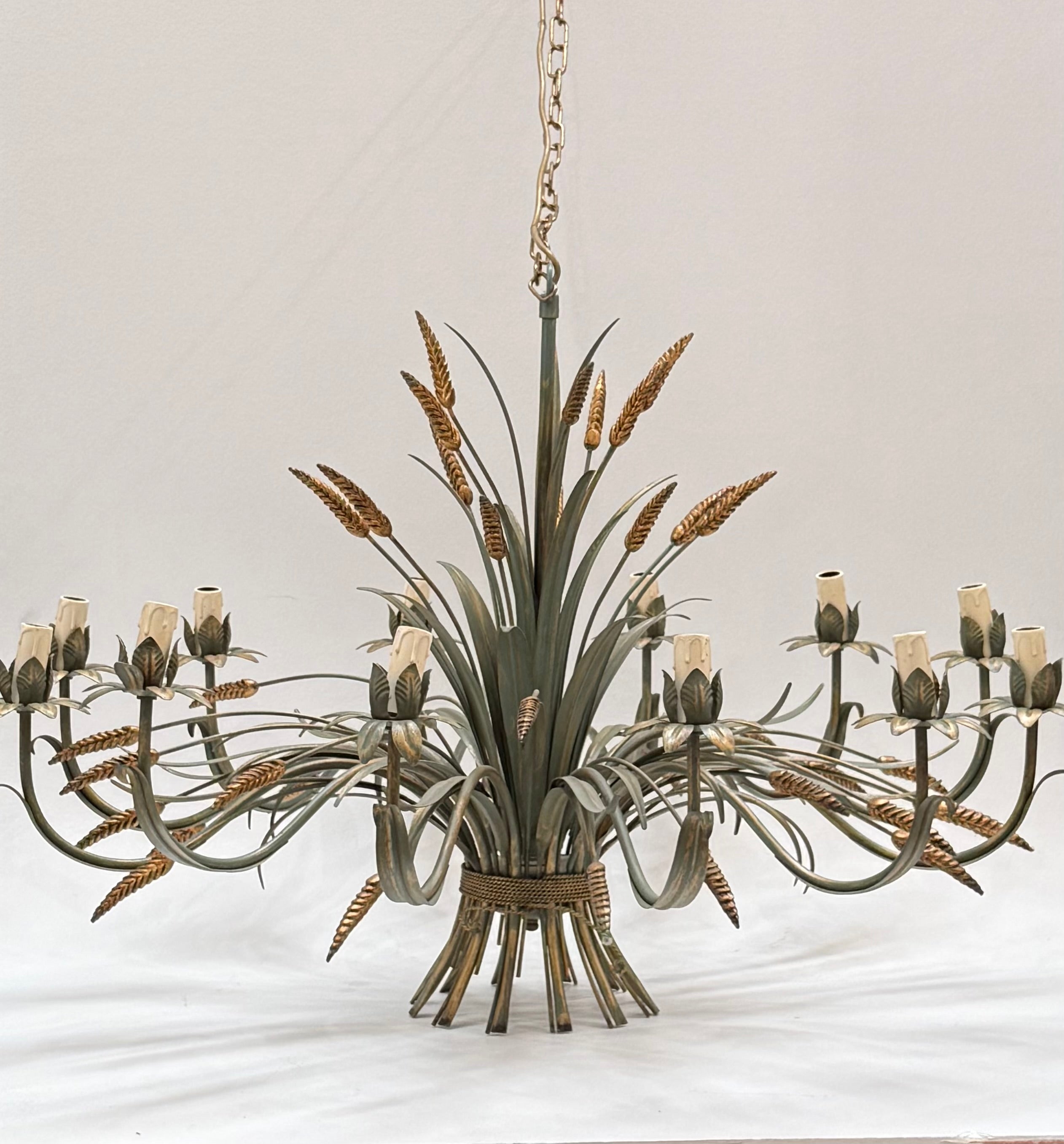 French Tole Wheat Sheaf Chandelier
