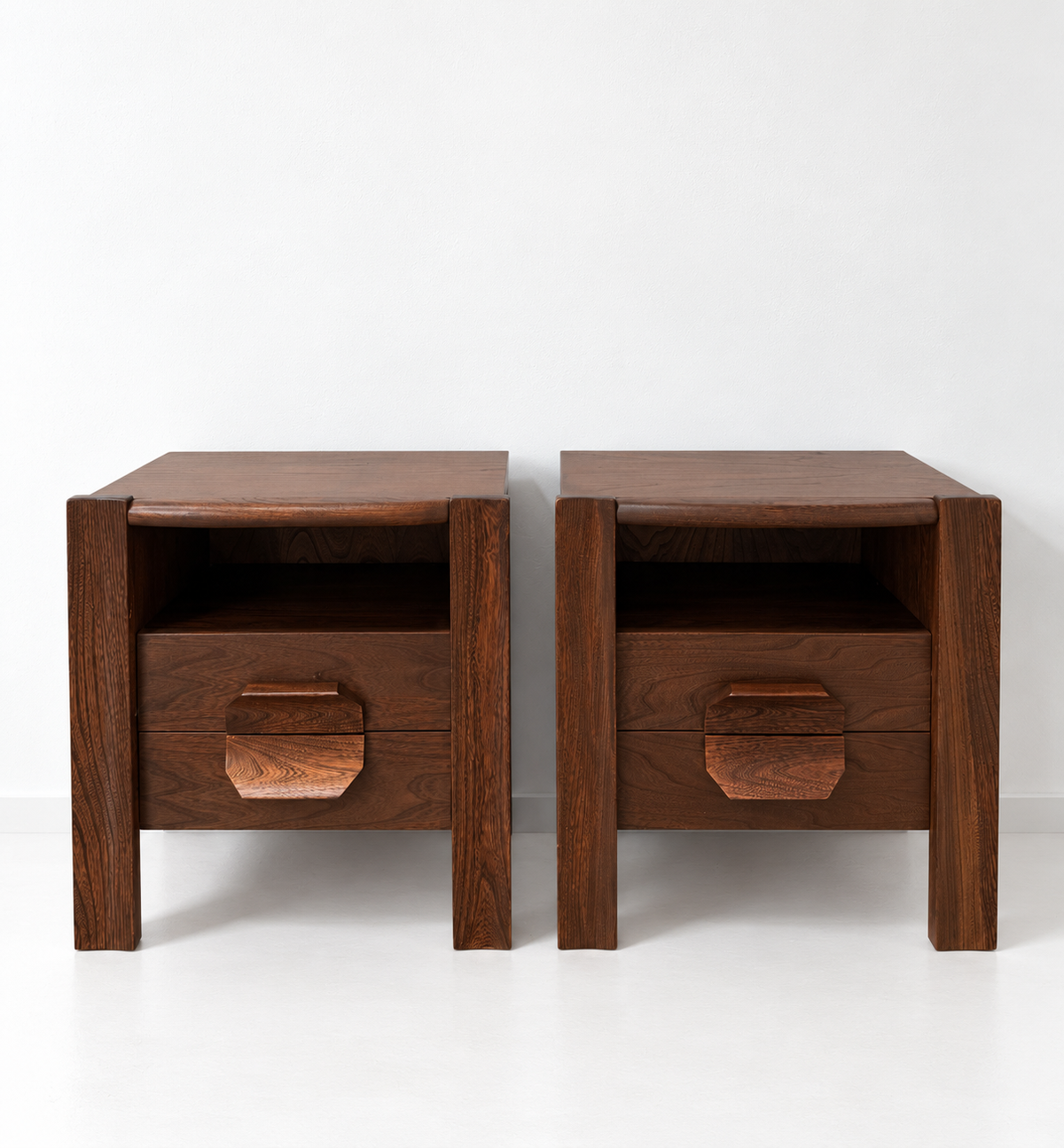 Pair of Elm Bedside Cabinets by Maison Regain