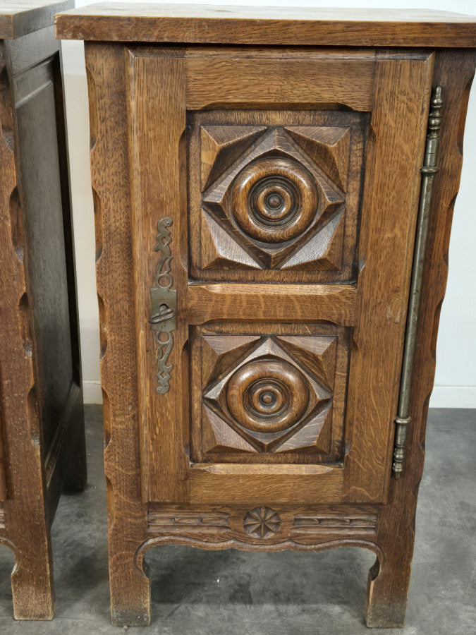 PRE ORDER: Vintage French Oak Bedside Cabinets by Charles Dudouyt