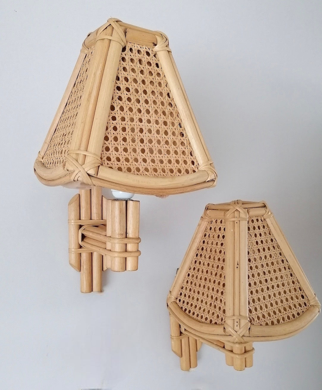 Large Pair of 1950’s Swedish Rattan Wall Lights