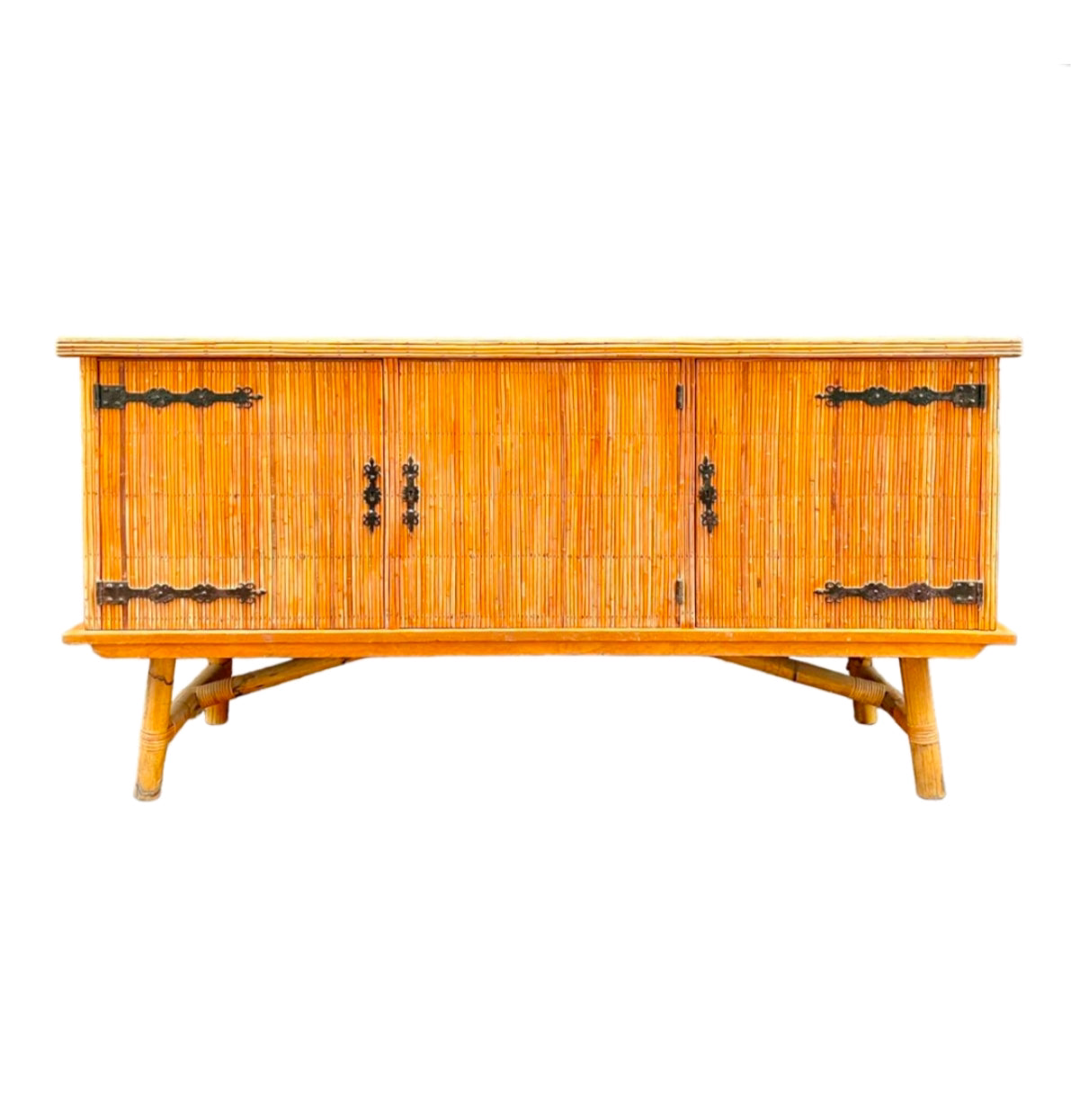 Vintage French Bamboo Enfilade by Audoux Minet