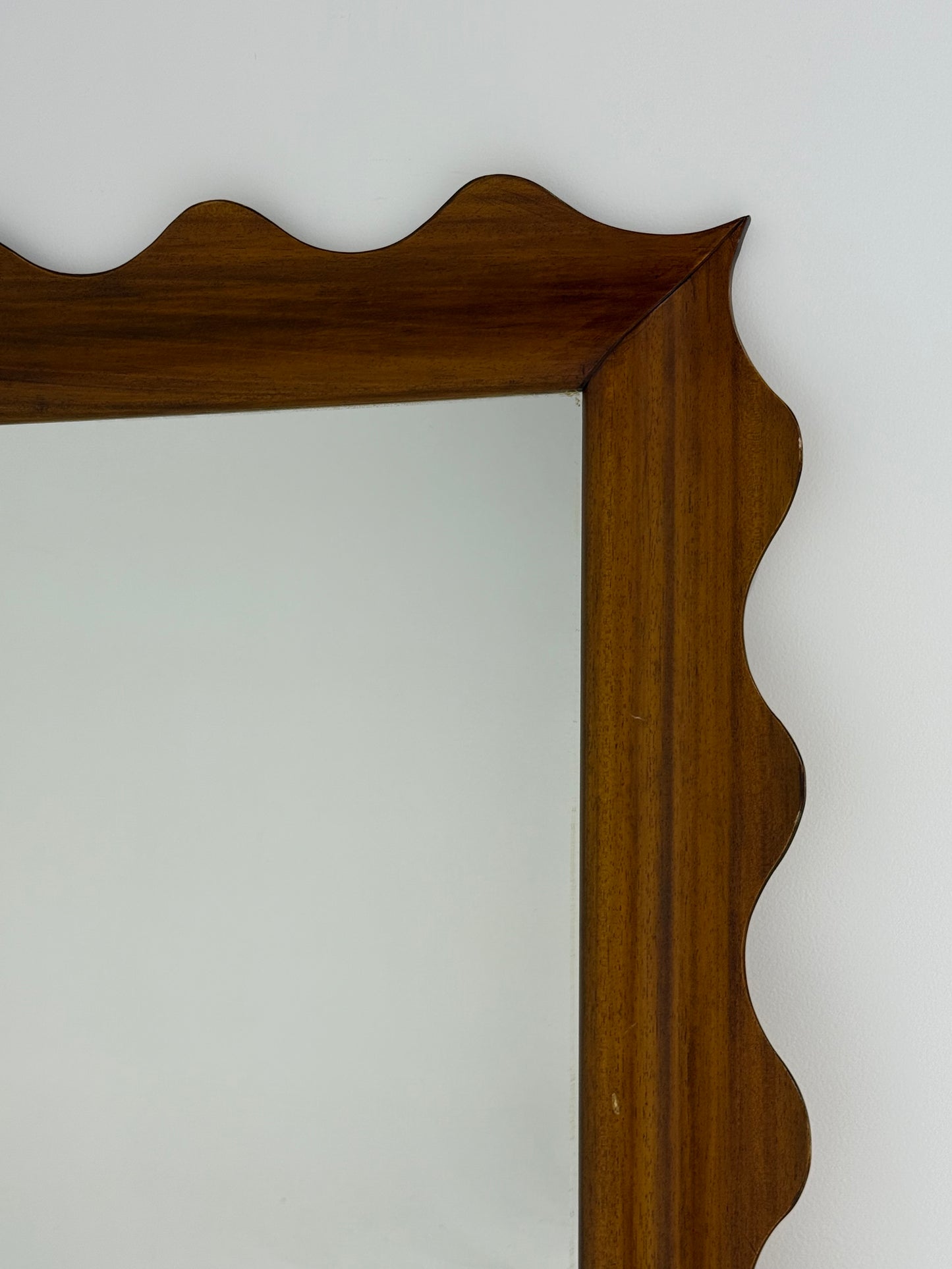 Italian Oak Wall Mirror with Scalloped Frame