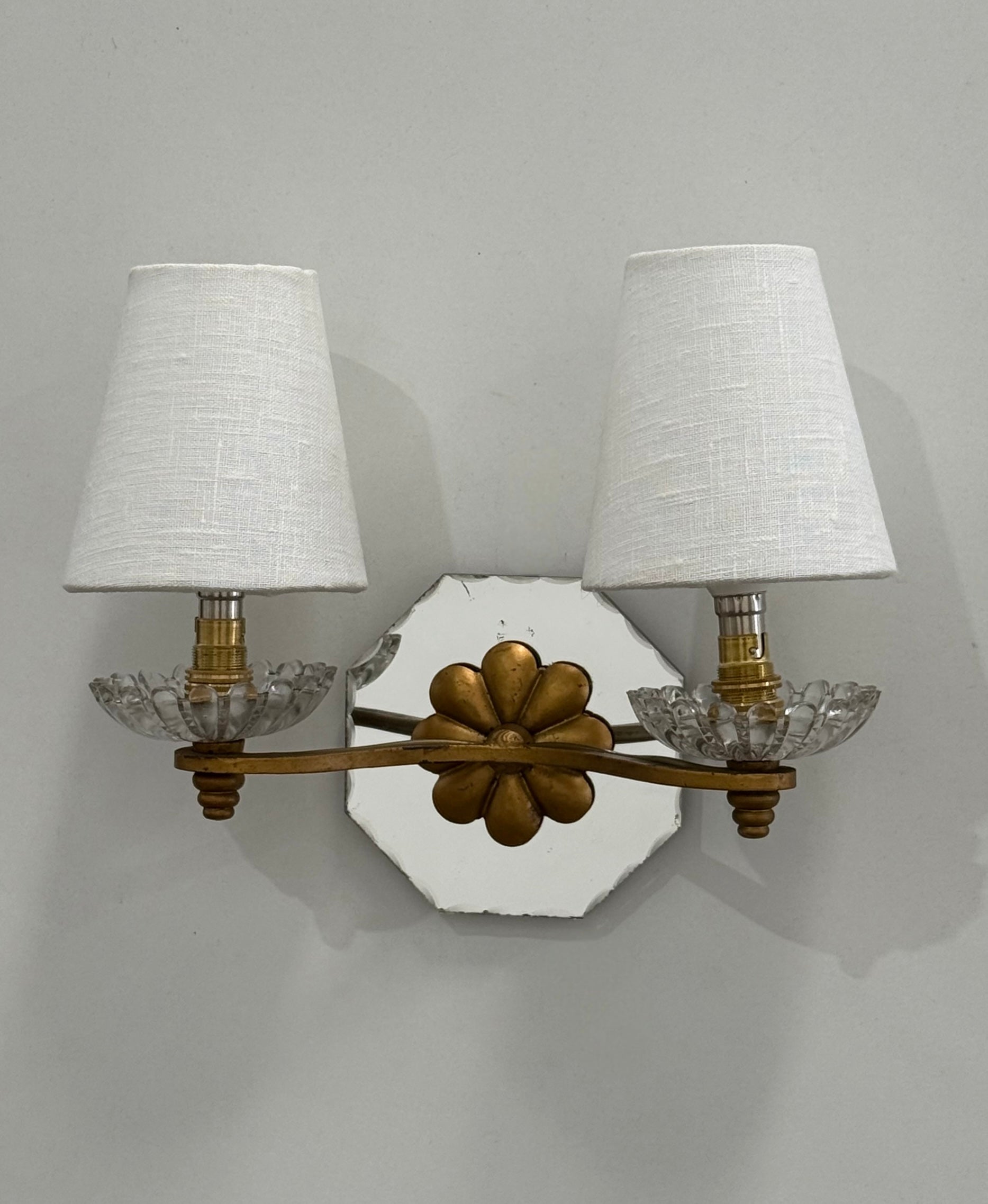 Pair of French Glass Mirrored Wall Lights