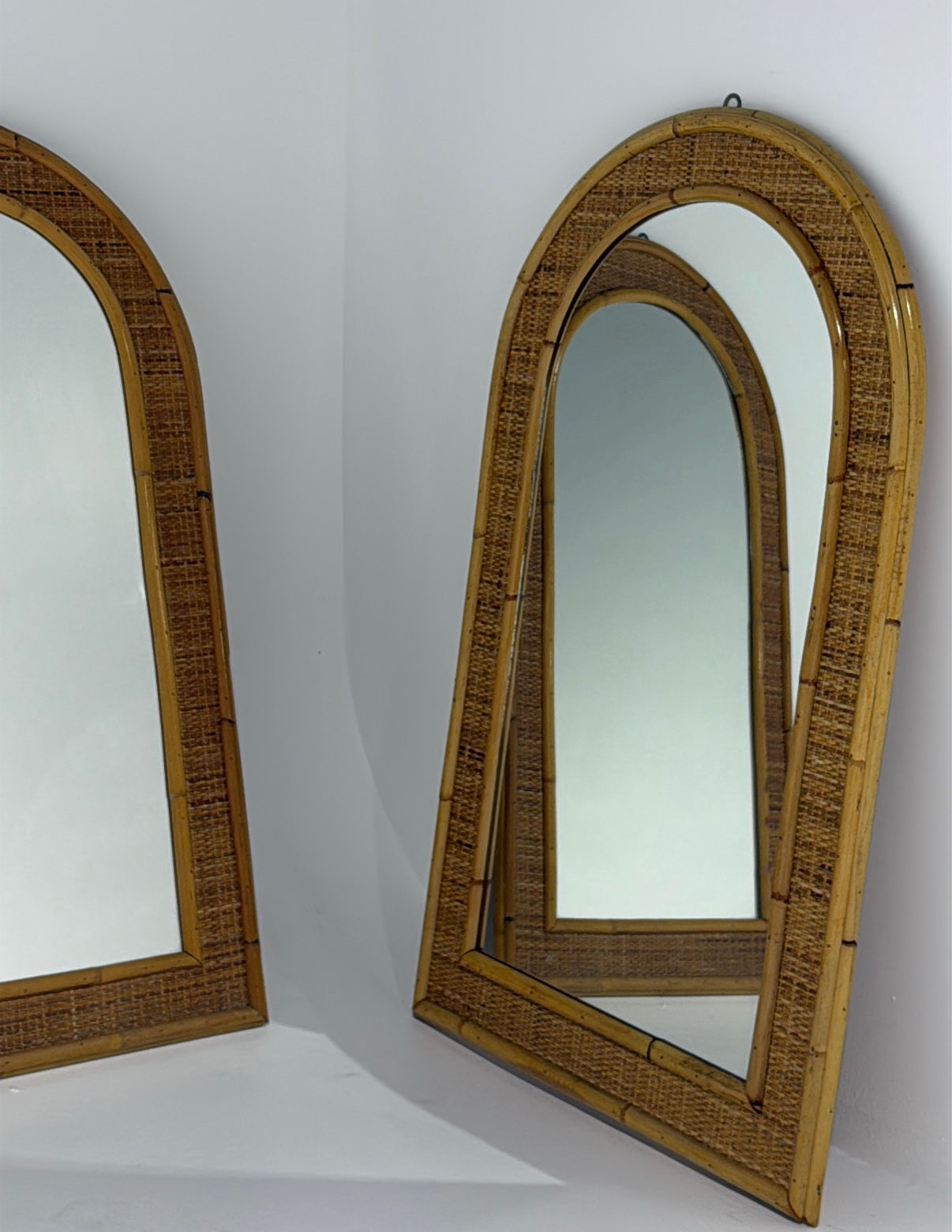 Vintage Italian Rattan & Bamboo Mirror - Two Available